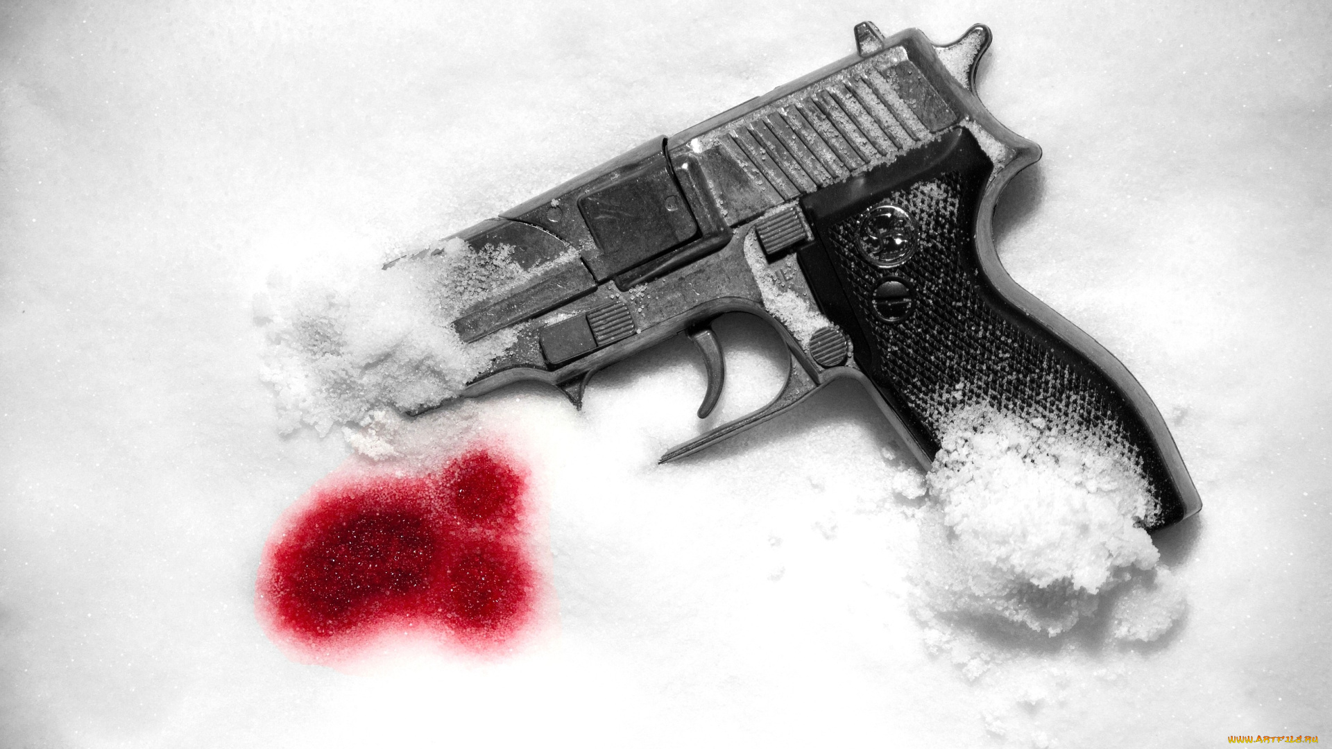 оружие, пистолеты, снег, пистолет, кровь