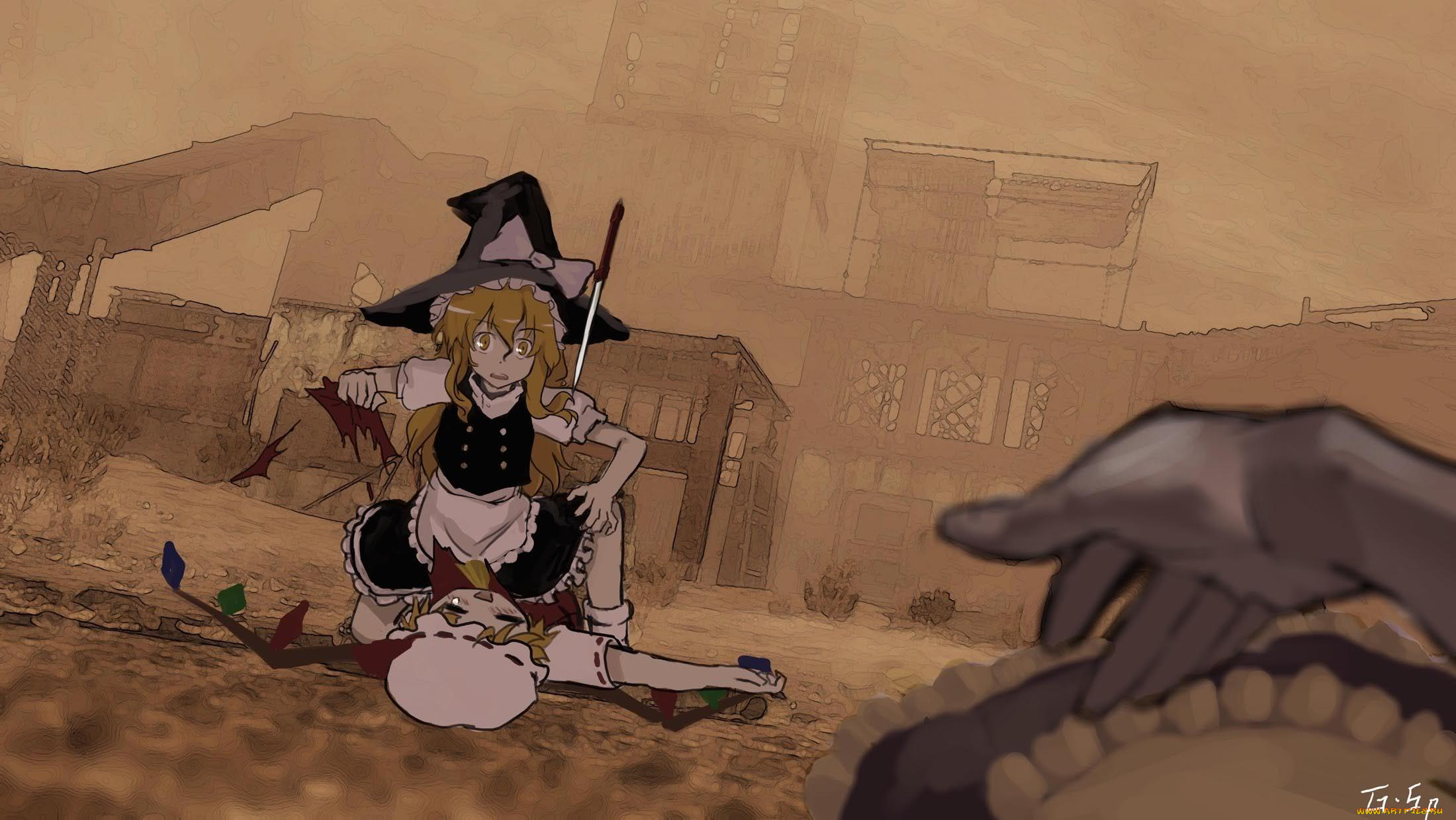 аниме, touhou, фландр, скарлет, пародия, на, cod, mw, макриса, кирисаме, сакуя, изаё