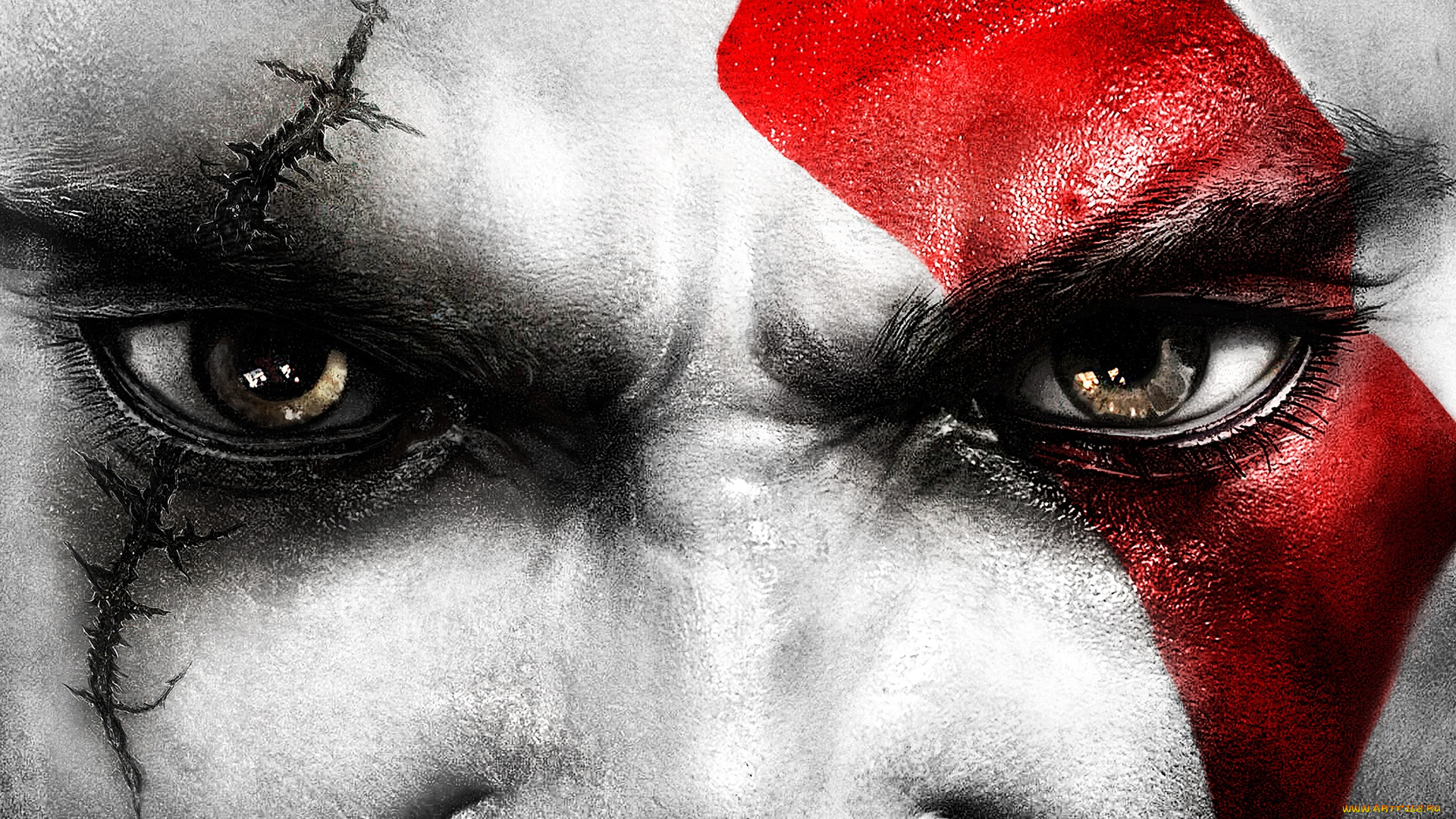 kratos, eyes, фэнтези, люди, глаза, лицо, шрам
