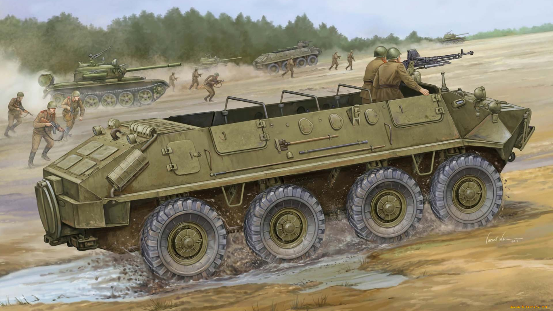 рисованные, армия, бтр-60п, бронетранспортер, бтр, советский