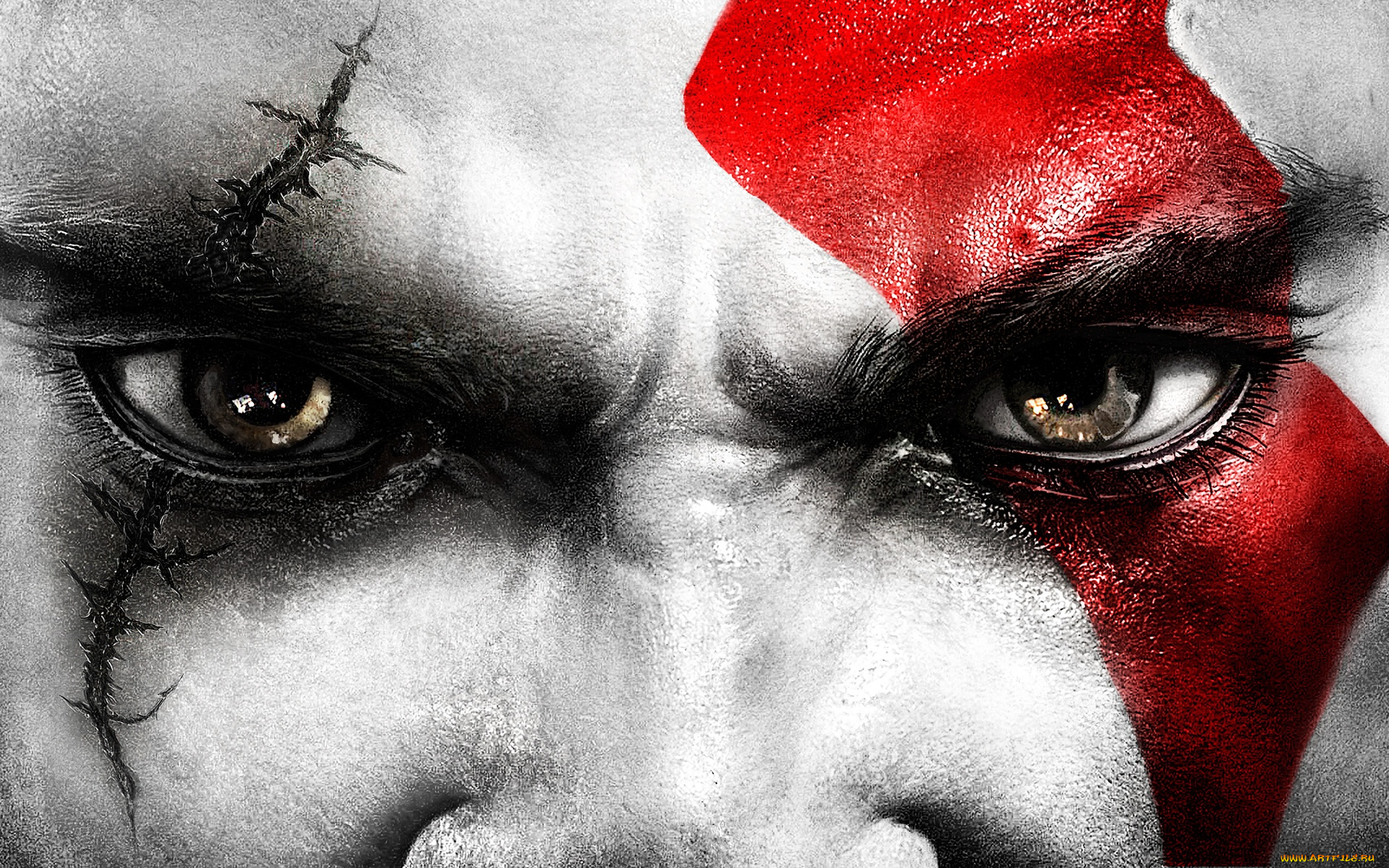 kratos, eyes, фэнтези, люди, глаза, лицо, шрам
