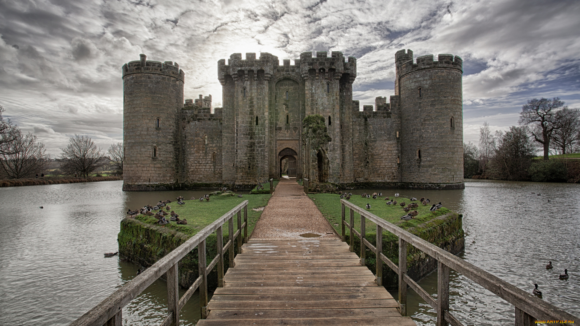 города, -, дворцы, , замки, , крепости, ров, вода, мост, замок, тучи