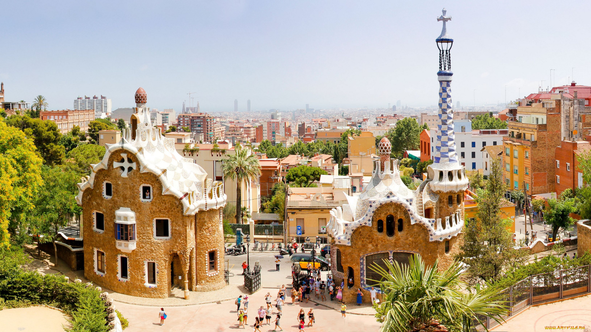 города, барселона, , испания, вид, сверху, панорама