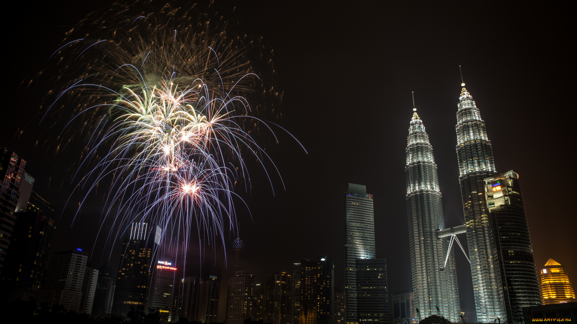 города, куала-лумпур, , малайзия, зрелище, иллюминация, фейерверк