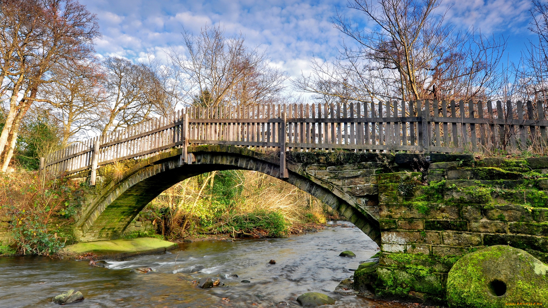 природа, реки, озера, река, каменный, мост, перила