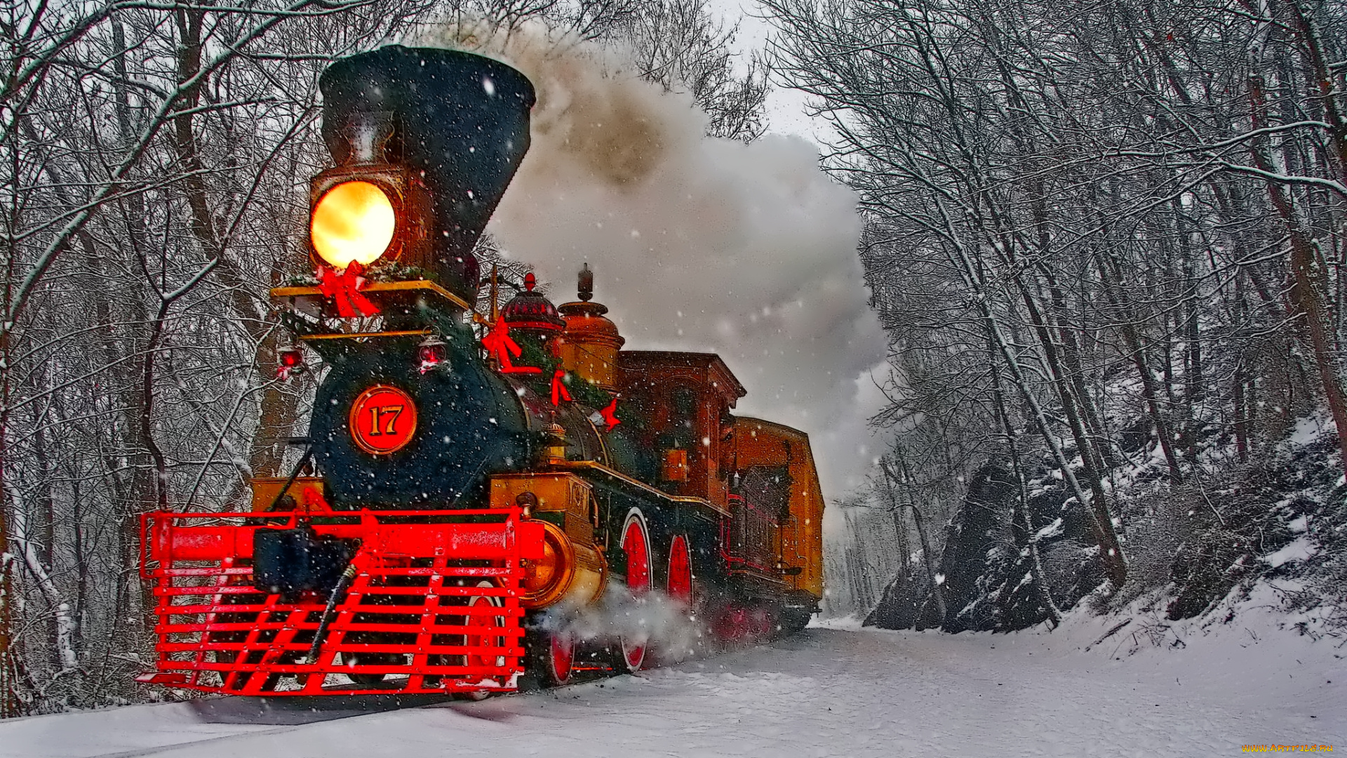 техника, паровозы, лес, снег, паровоз