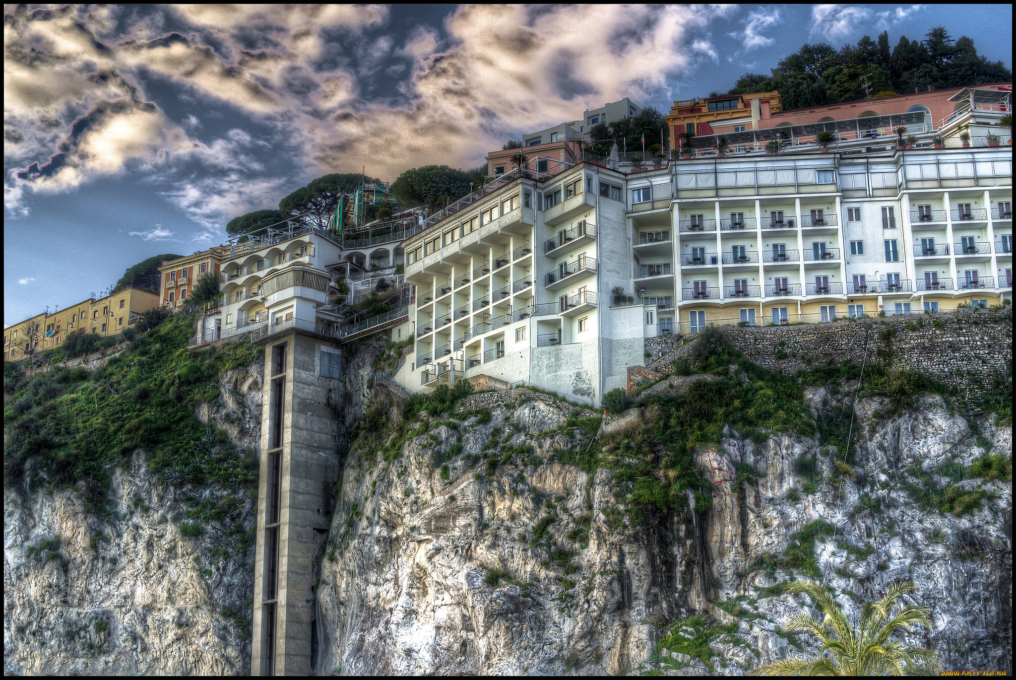 города, -, здания, , дома, здания, скала, обрыв, лифт