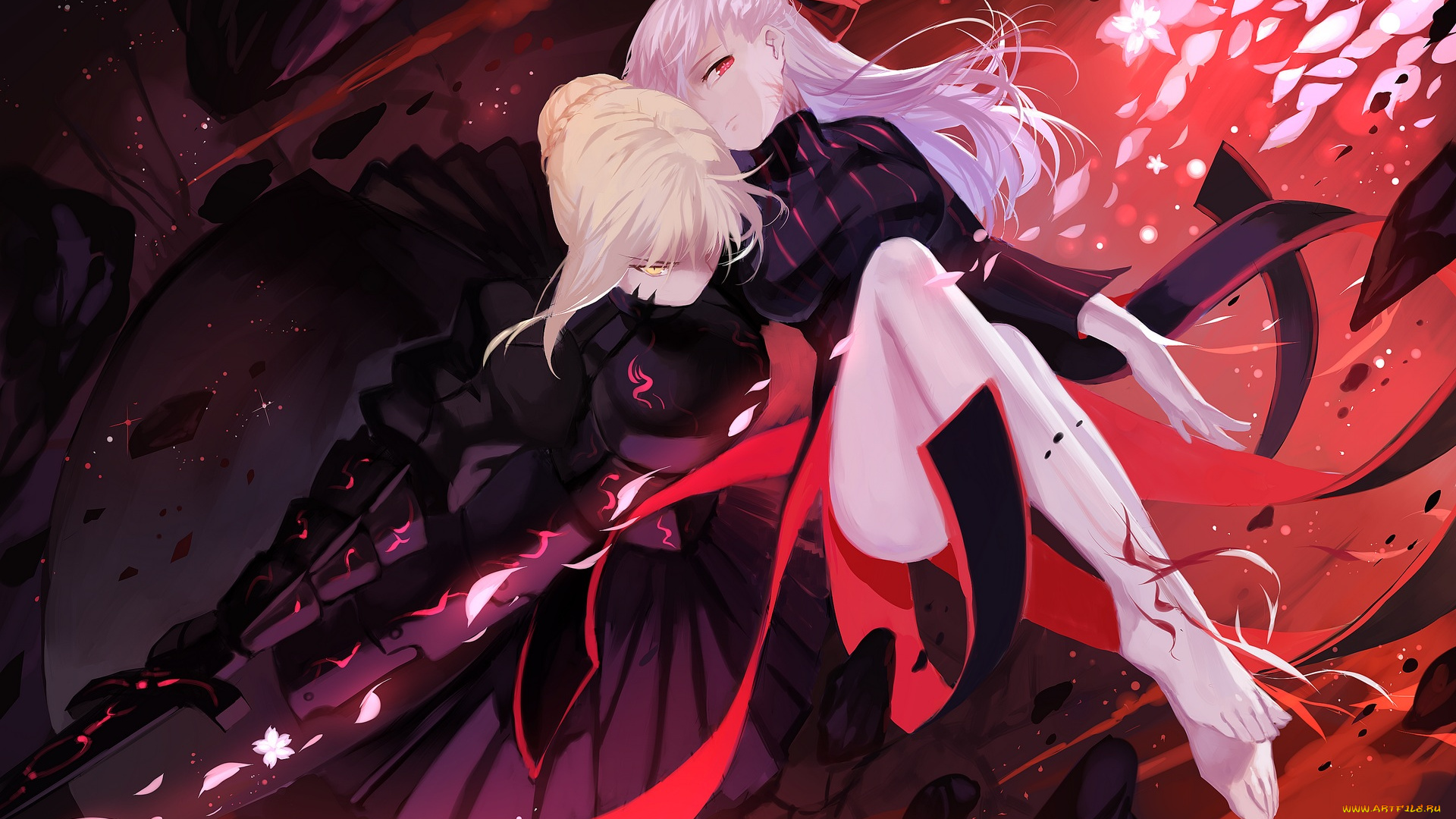 аниме, fate, stay, night, красное, девушки, арт, joseph, lee, dark, matou, sakura, saber, alter, stay, night