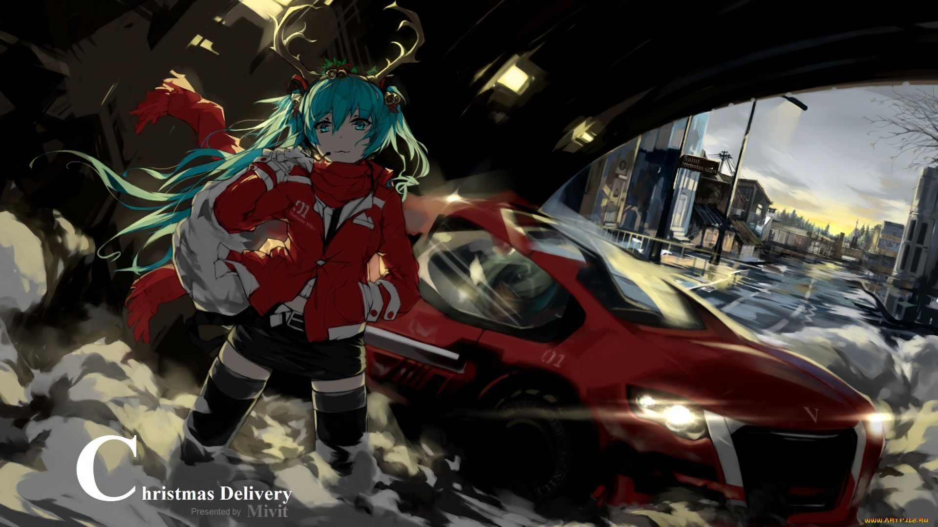 аниме, vocaloid, новый, год, автомобиль, арт, miyisti-c, hatsune, miku