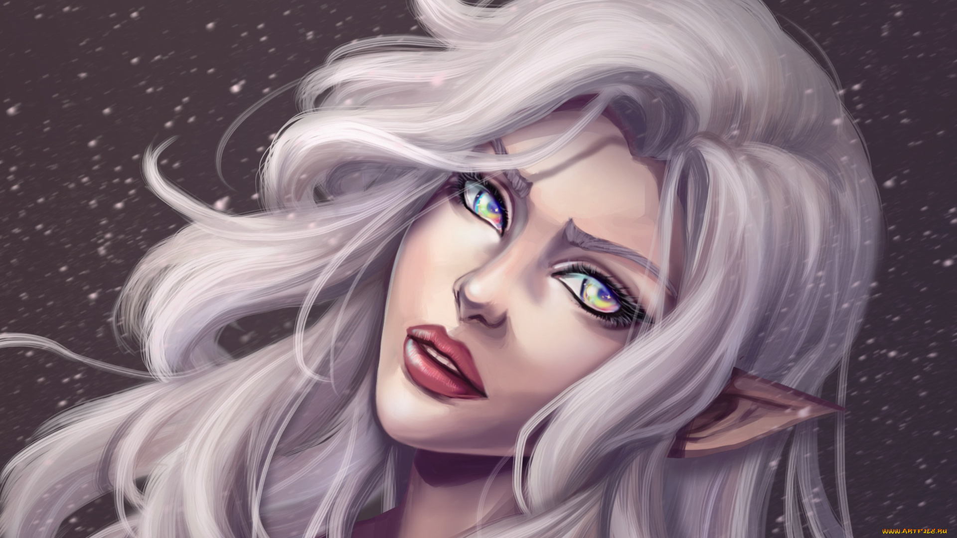 фэнтези, эльфы, глаза, ушки, уши, лицо, арт, девушка, эльф, белые, волосы, губы, взгляд