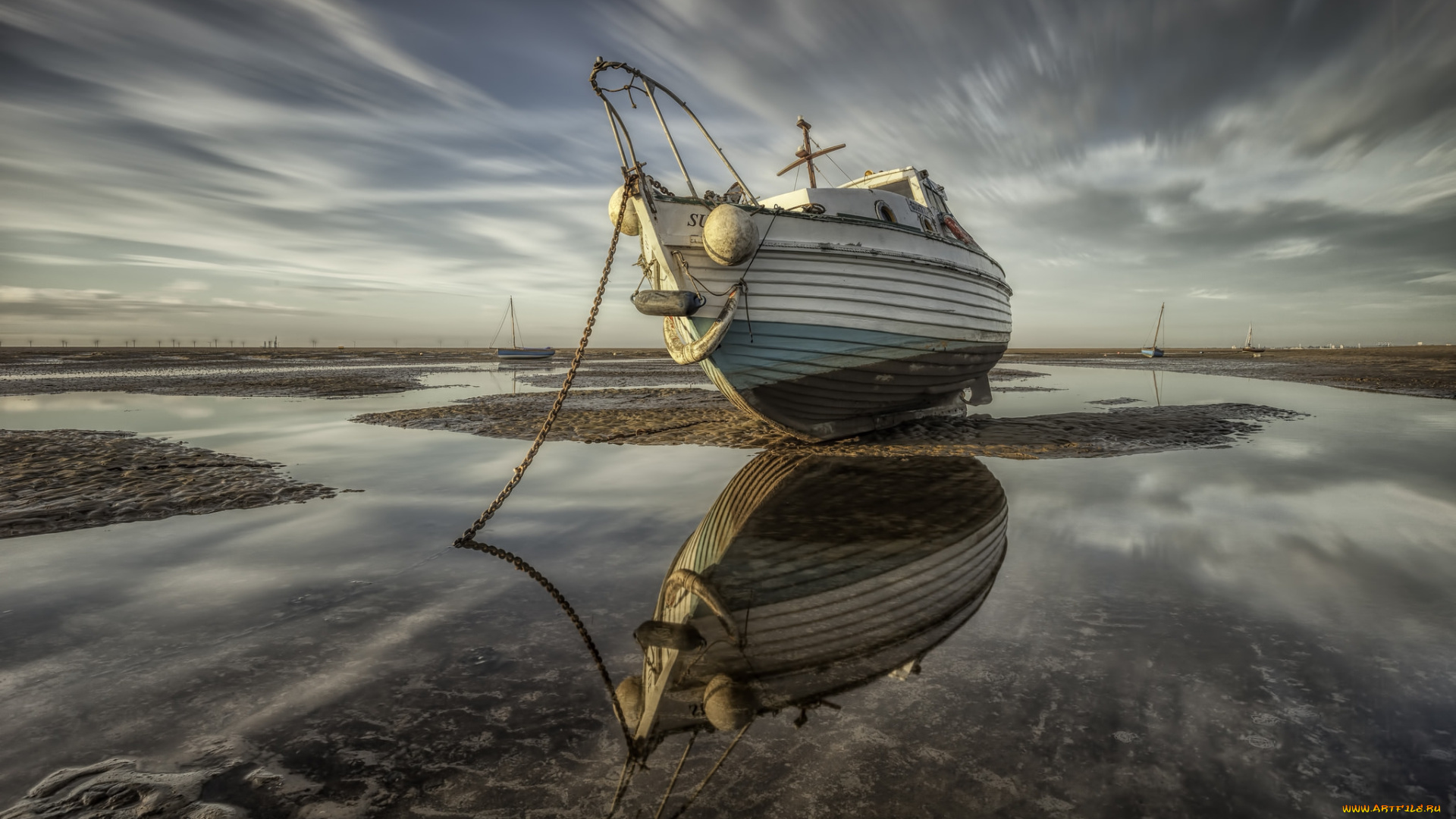 корабли, баркасы, , , буксиры, отлив, океан, баркас