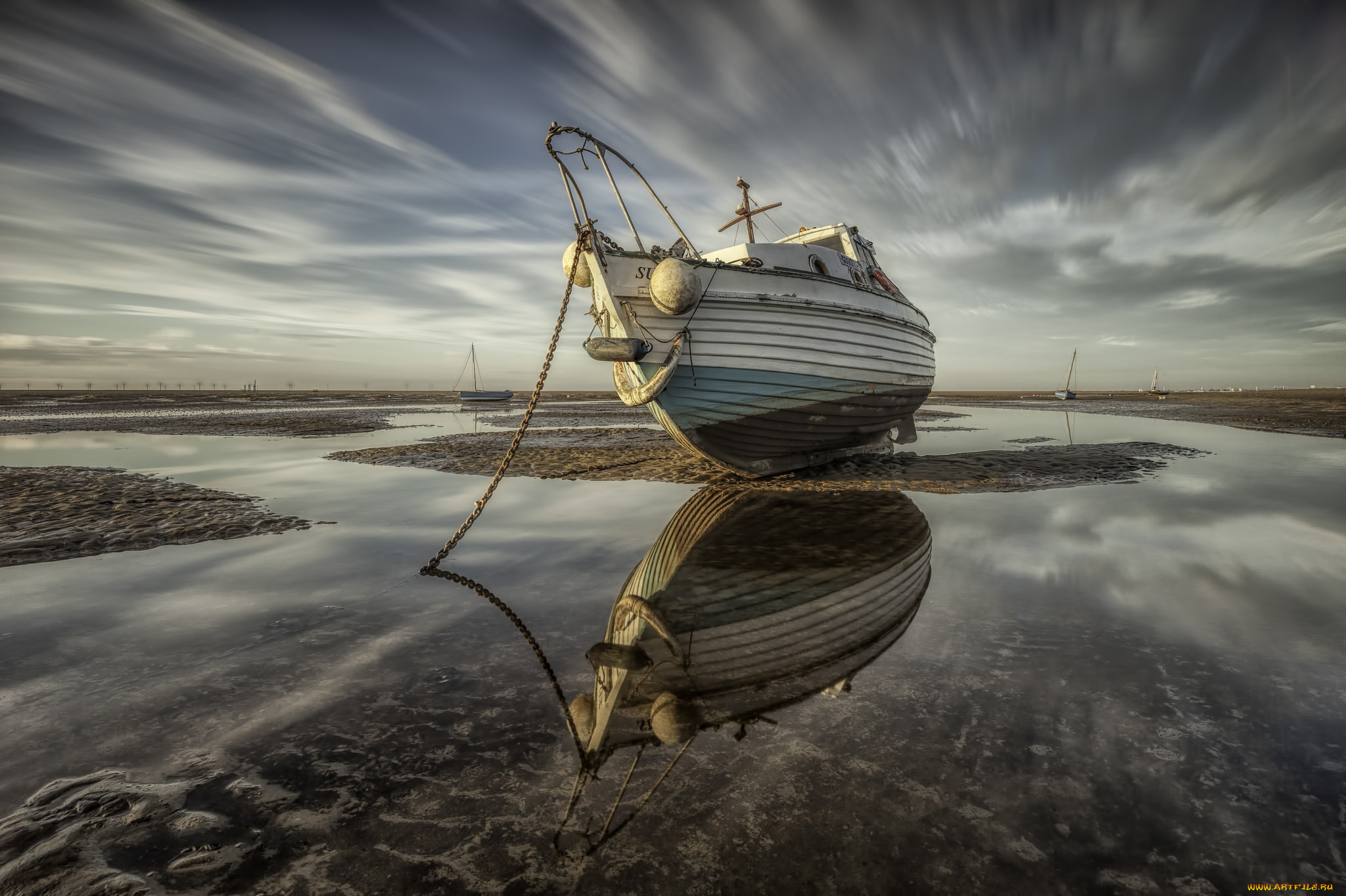 корабли, баркасы, , , буксиры, отлив, океан, баркас