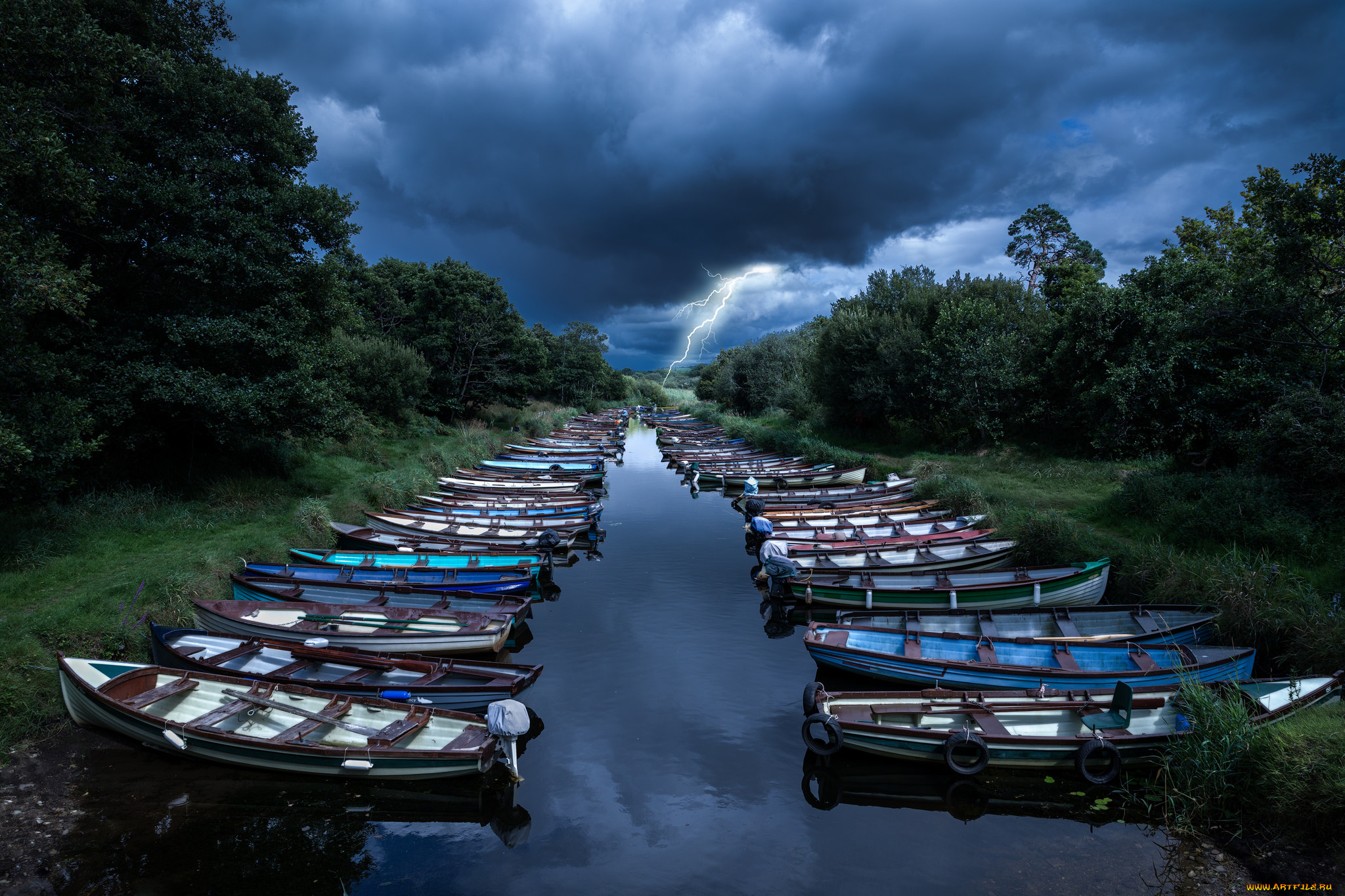 корабли, лодки, , шлюпки, гроза, сумрак, канал