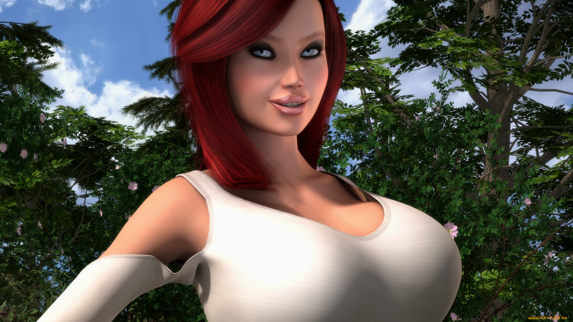 3д, графика, люди, , people, девушка, взгляд, фон, рыжая