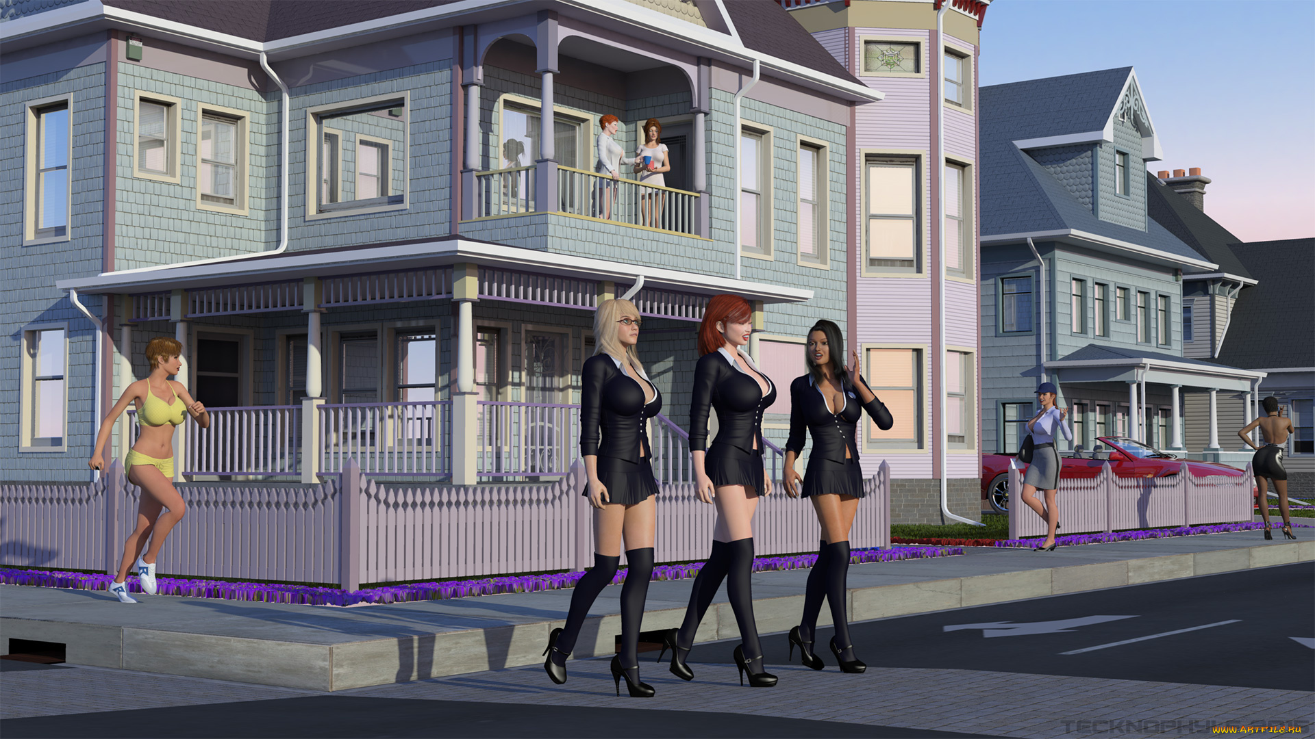 3д, графика, люди, , people, город, улица, взгляд, фон, девушки