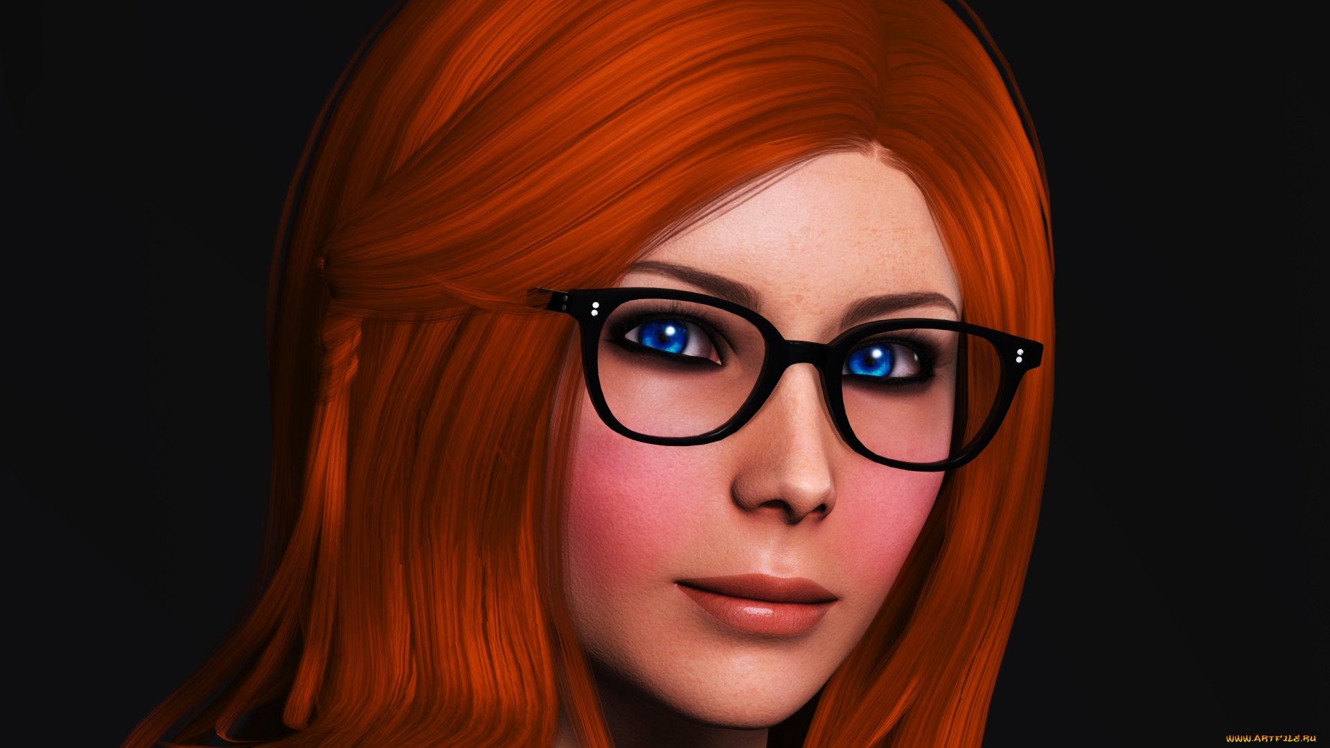 3д, графика, портрет, , portraits, девушка, очки, взгляд, фон, рыжая