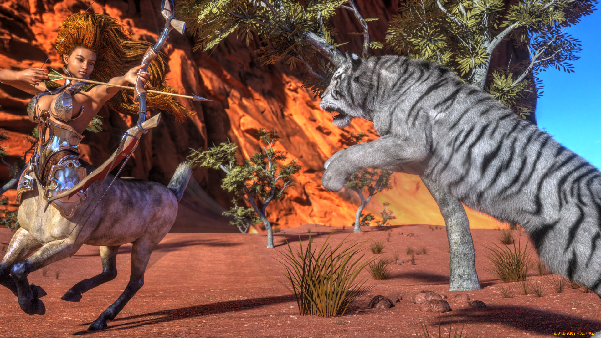 3д, графика, существа, , creatures, тигр, кентавр