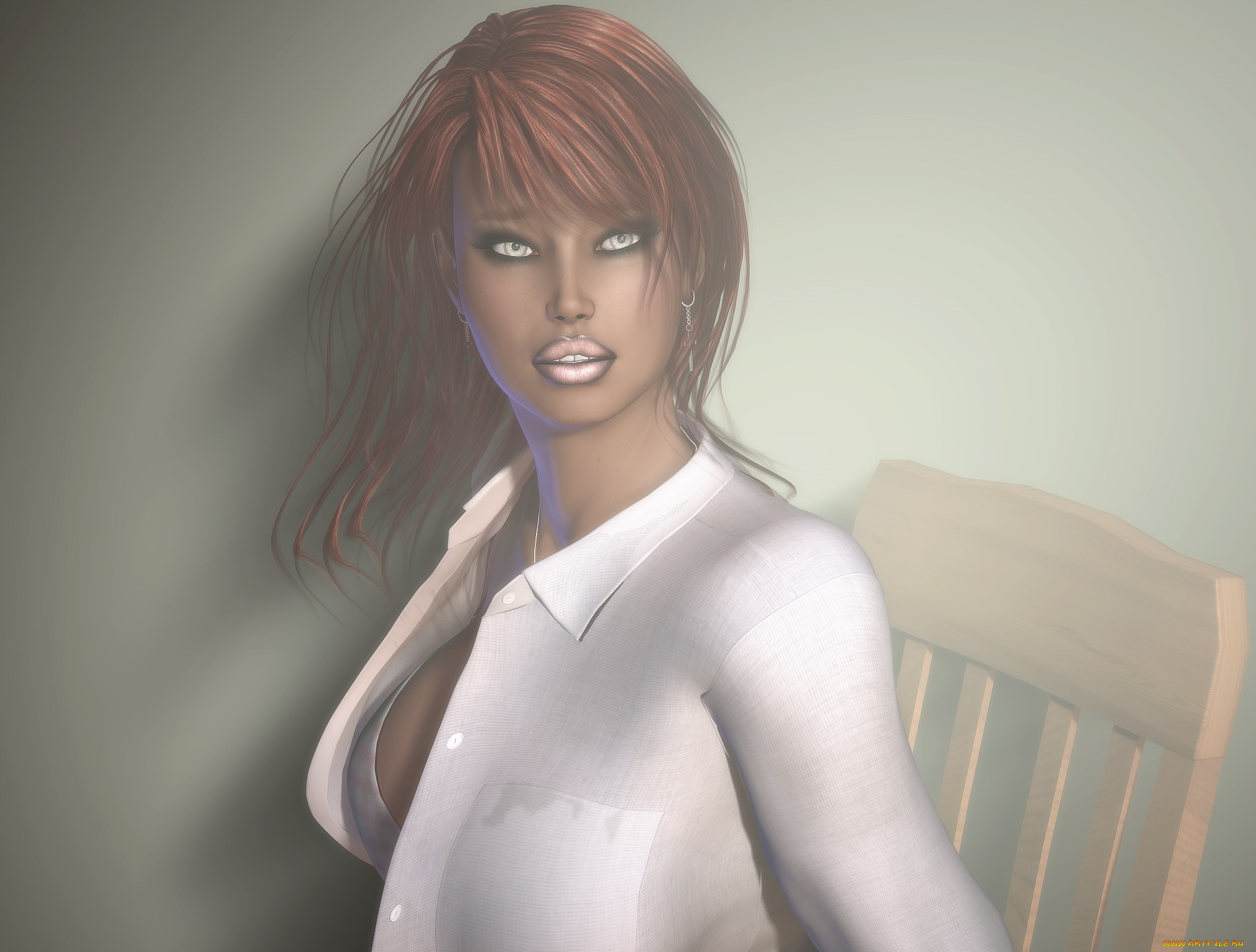 3д, графика, люди, , people, девушка, взгляд, фон, рыжая