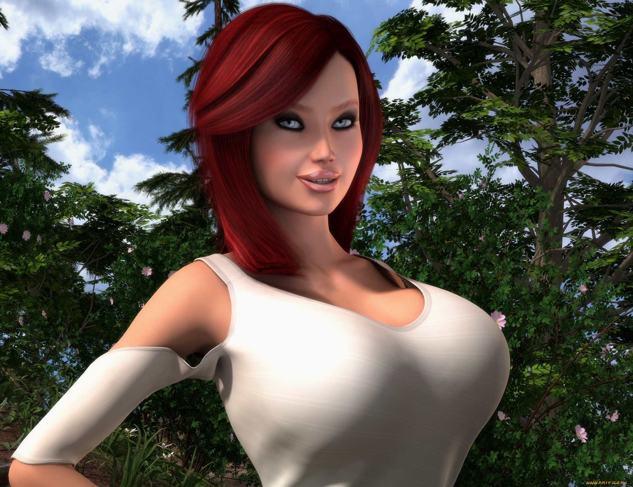 3д, графика, люди, , people, девушка, взгляд, фон, рыжая