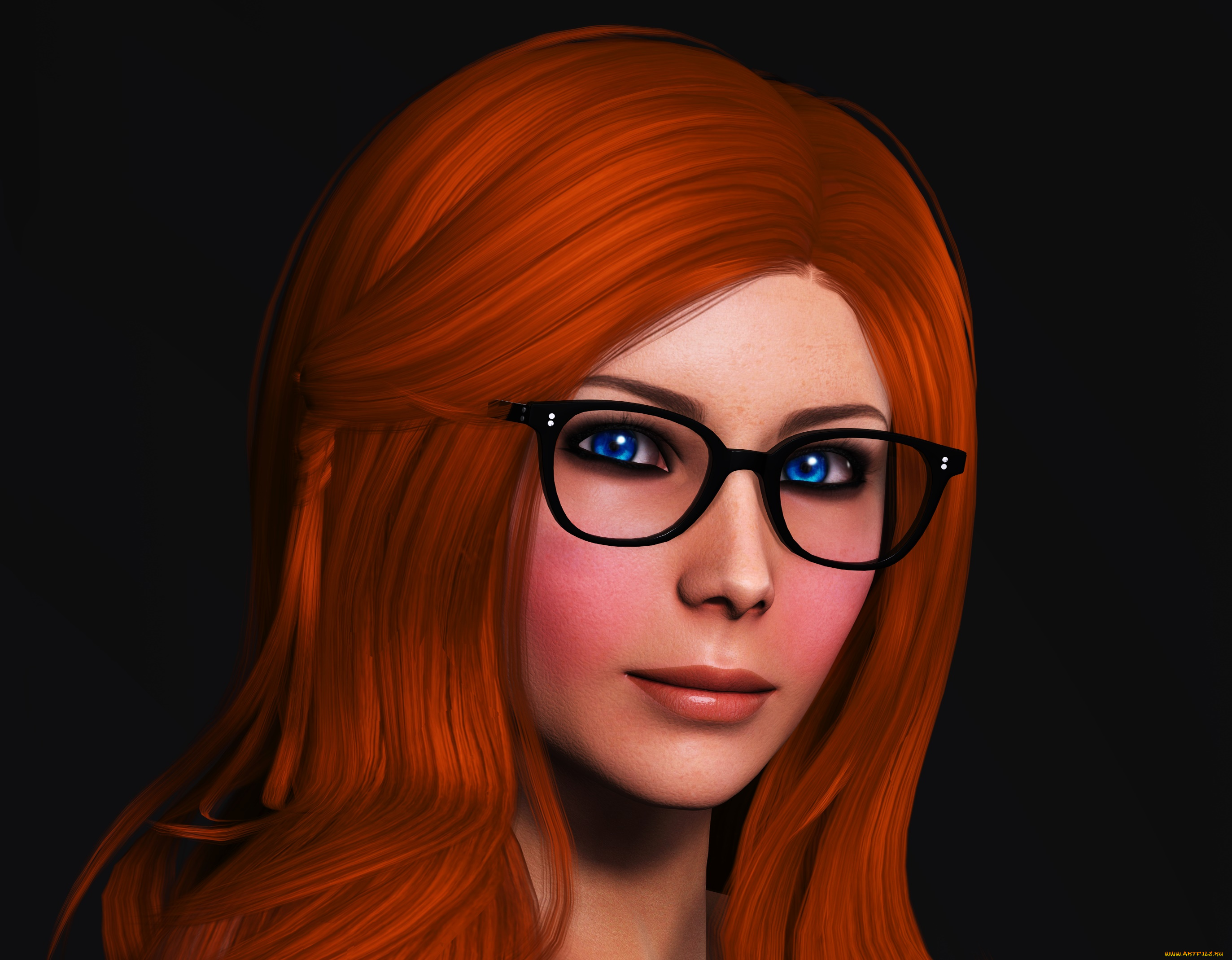 3д, графика, портрет, , portraits, девушка, очки, взгляд, фон, рыжая