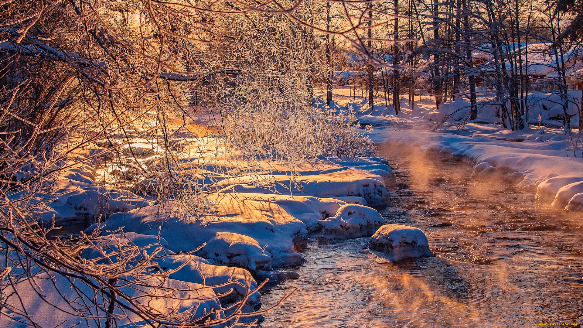 природа, реки, озера, снег, деревья