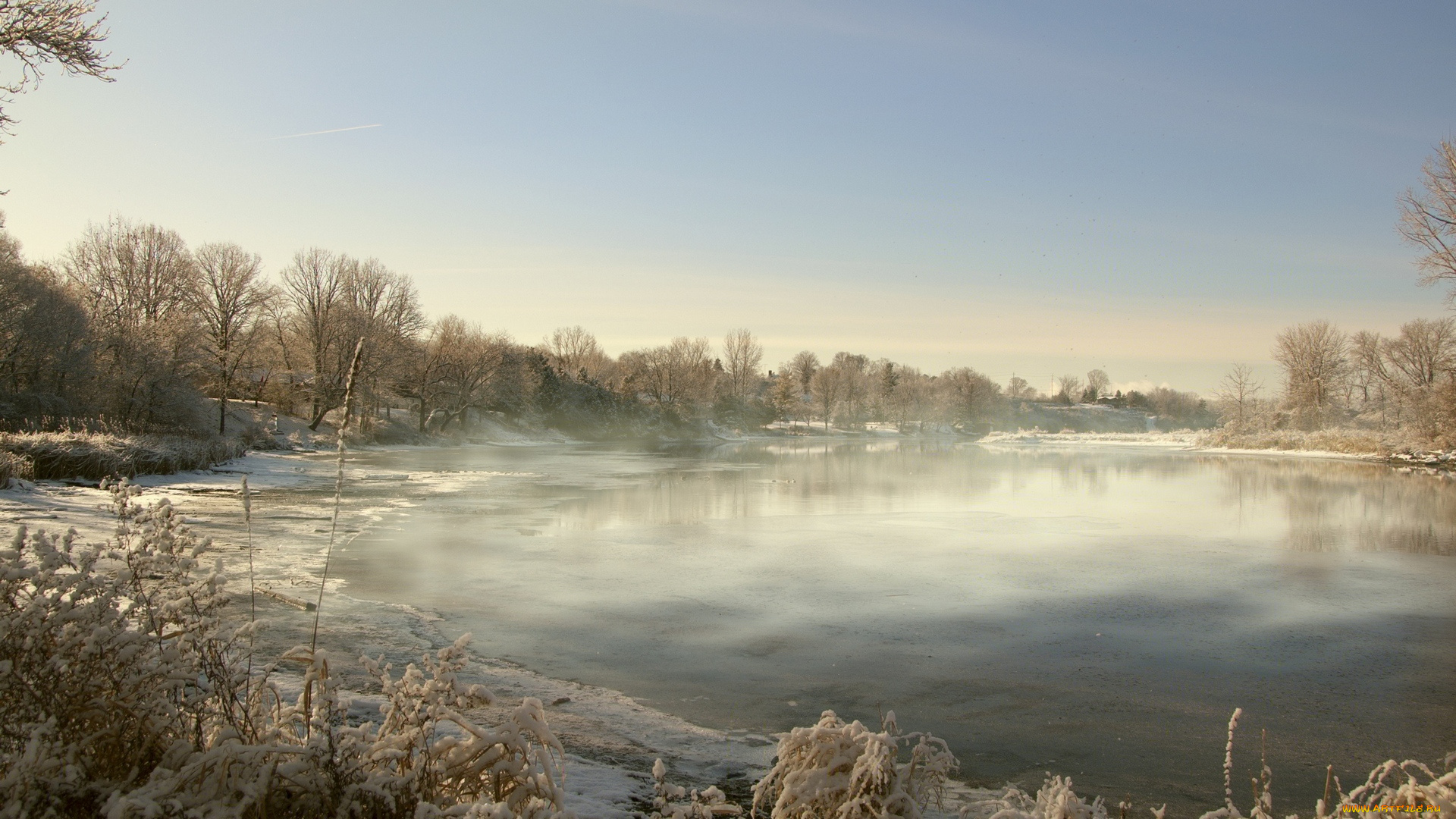 природа, реки, озера, снег, деревья, зима