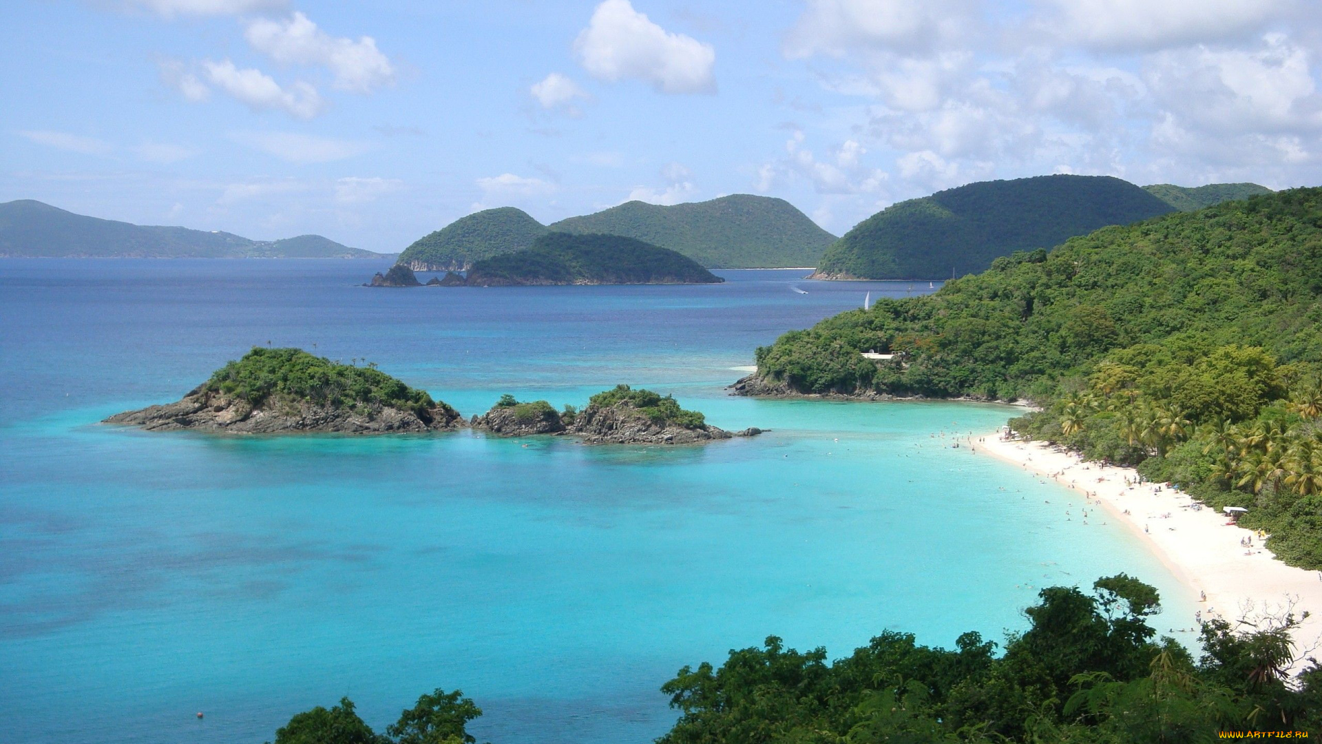 природа, тропики, небо, облака, горы, берег, море, пляж