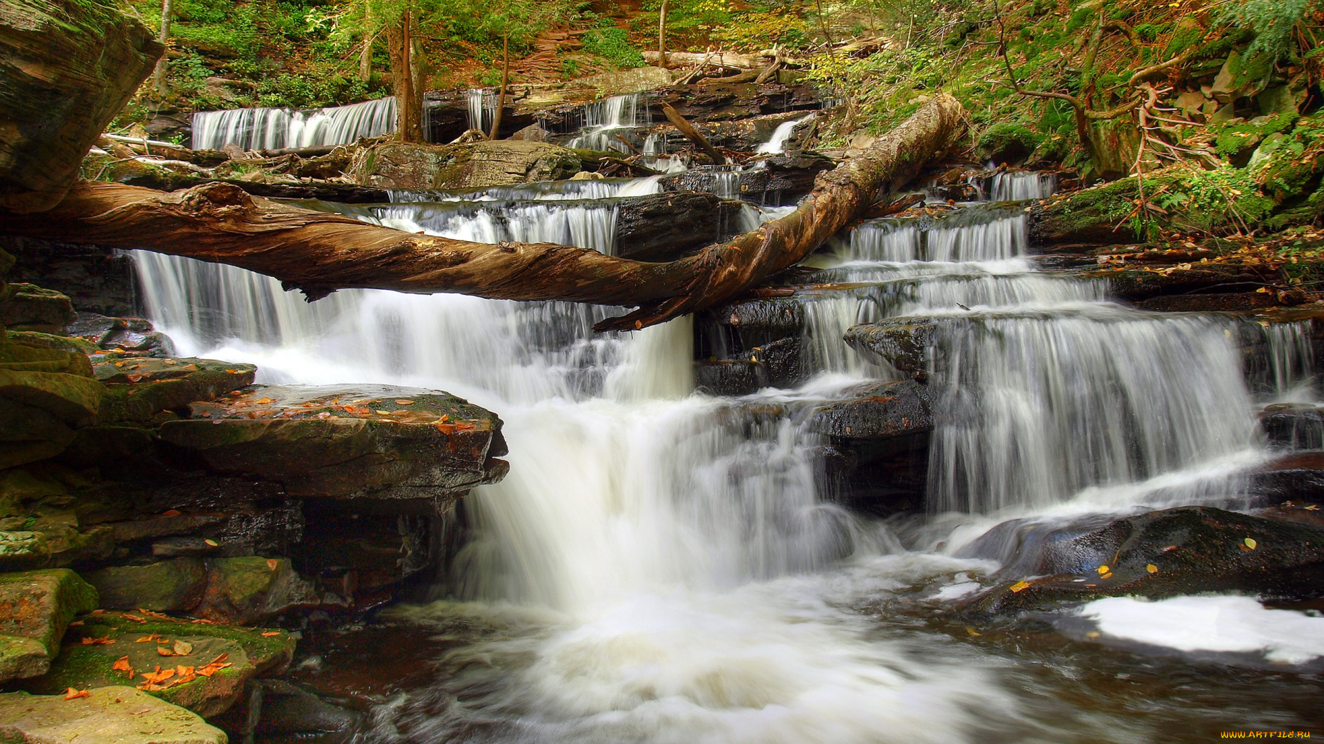 природа, водопады, камни, поток