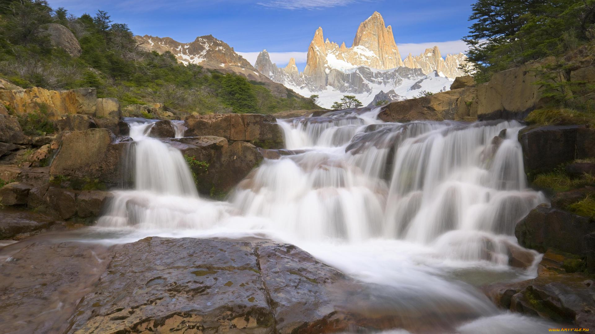 природа, водопады, камни, поток