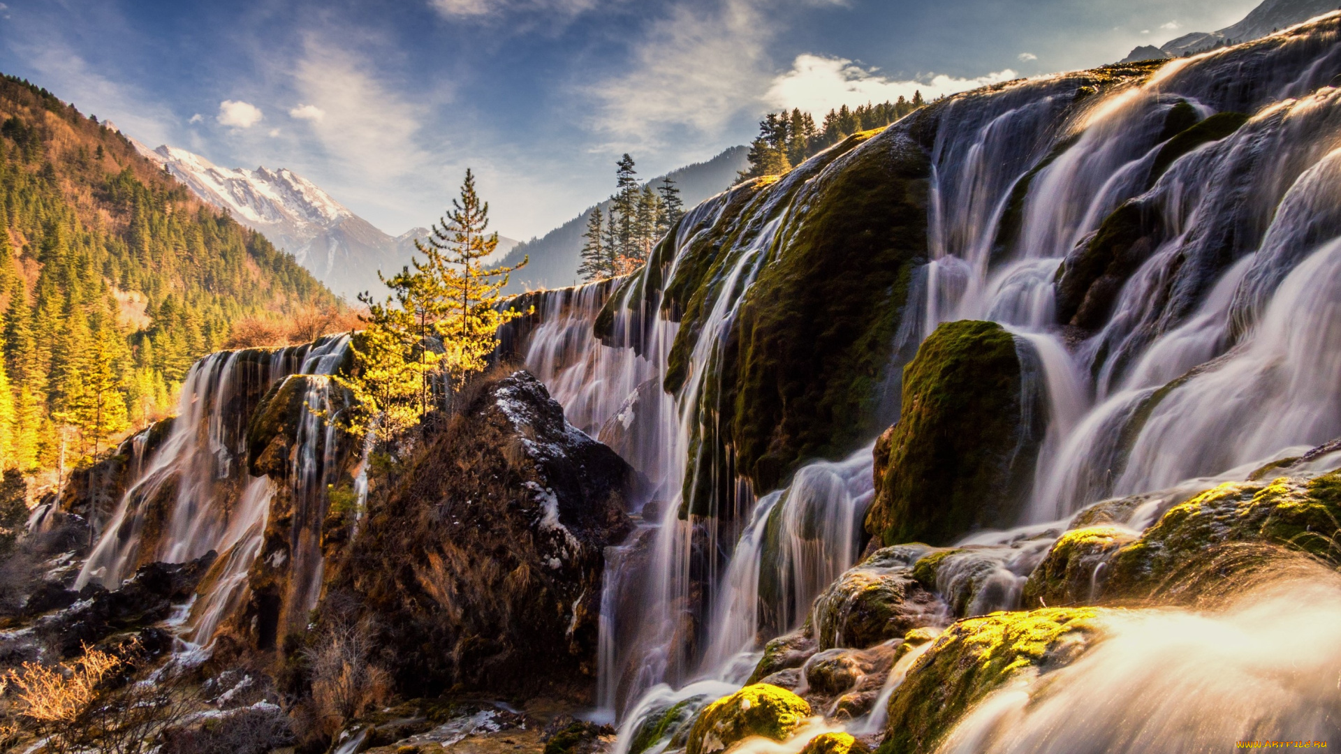 природа, водопады, поток, камни