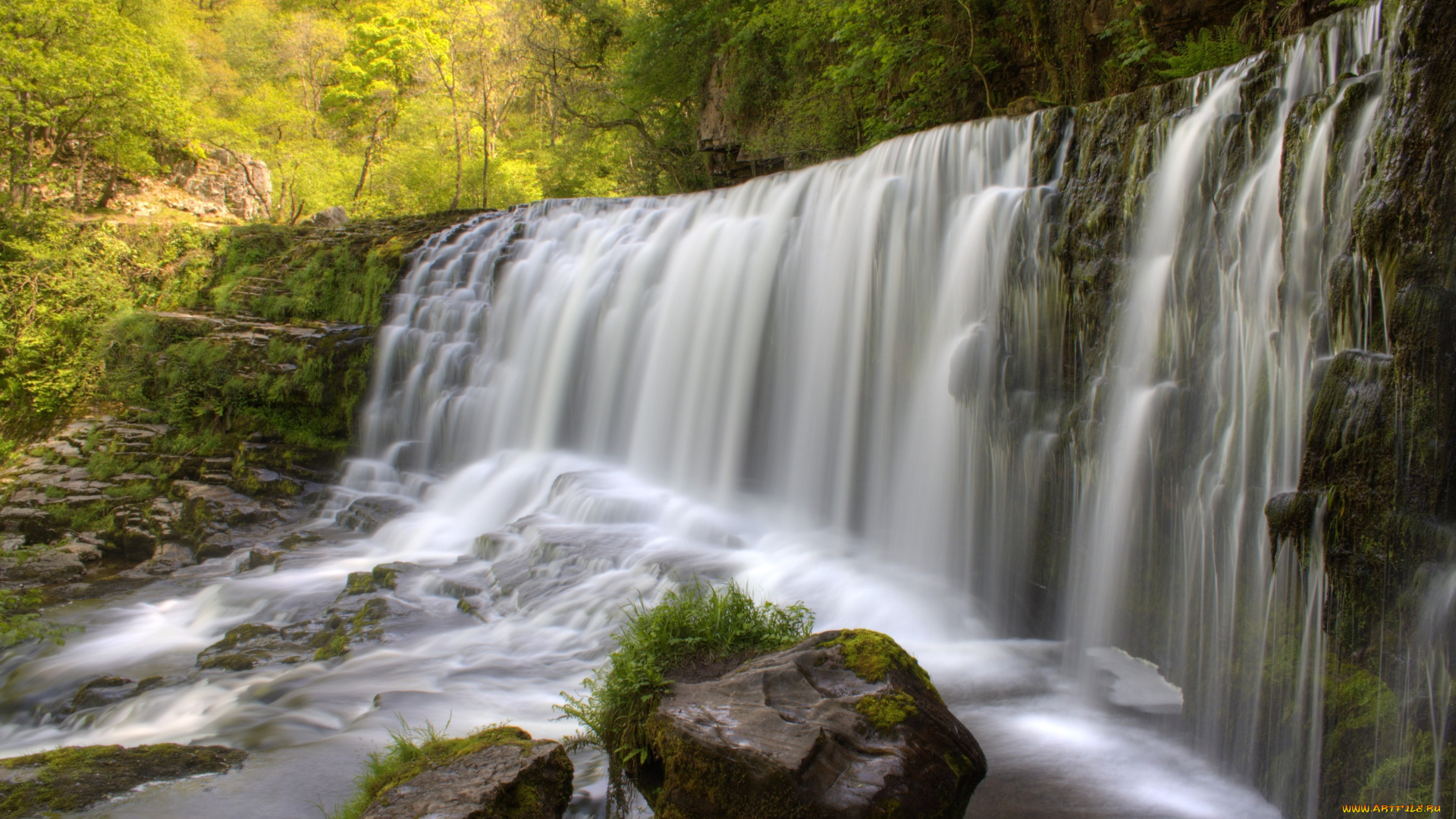 природа, водопады, поток, камни