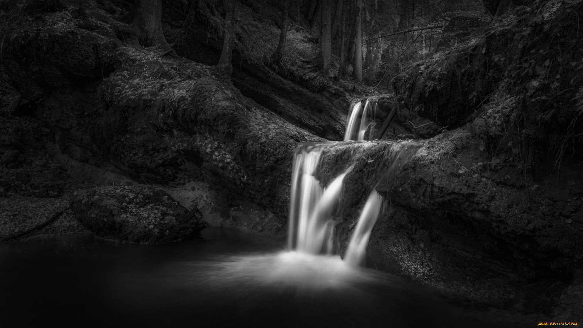 природа, водопады, поток, камни