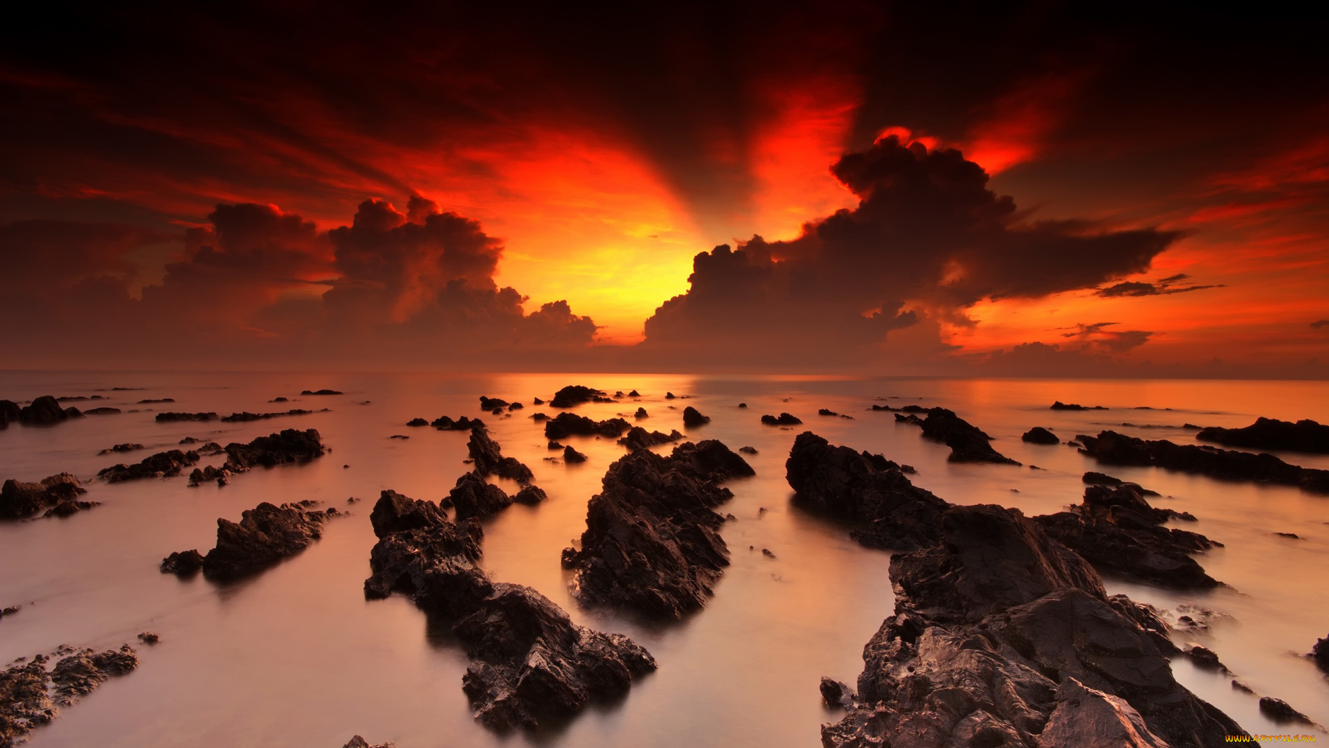 природа, восходы, закаты, вода, камни