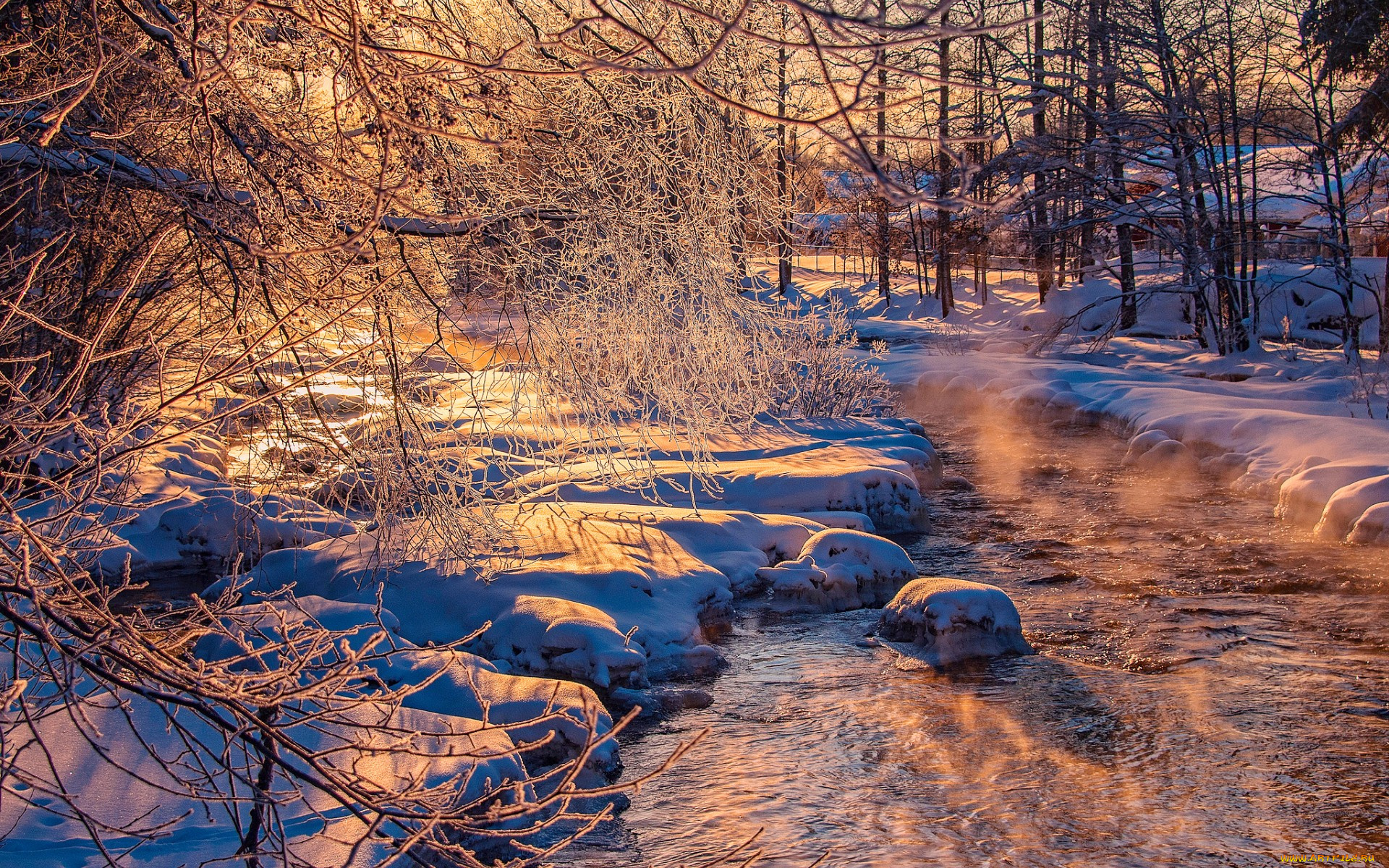 природа, реки, озера, снег, деревья