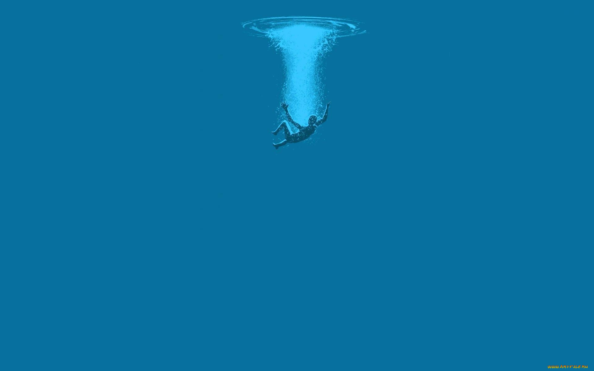 рисованное, минимализм, вода, человек, круги