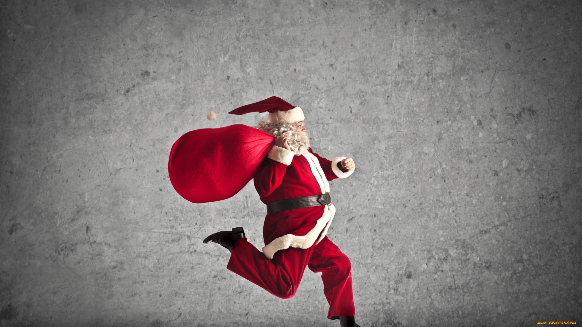 праздничные, дед, мороз, , санта, клаус, спешит, борода, красный, рождество, шапка, бежит, санта-клаус, новый, год, мешок, очки, шуба, подарки, дед, мороз, праздник