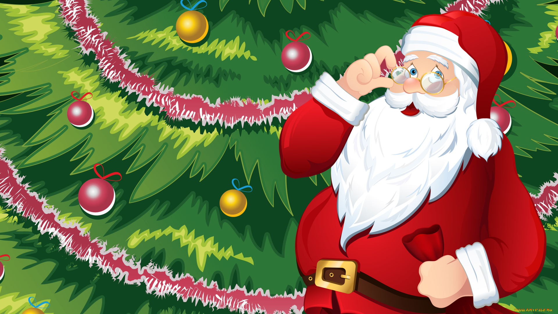 праздничные, векторная, графика, , новый, год, фон, рождество, игрушки, костюм, дедушка, клаус, праздник, дед, санта-клаус, Ёлка, елка, санта, -, новый, год