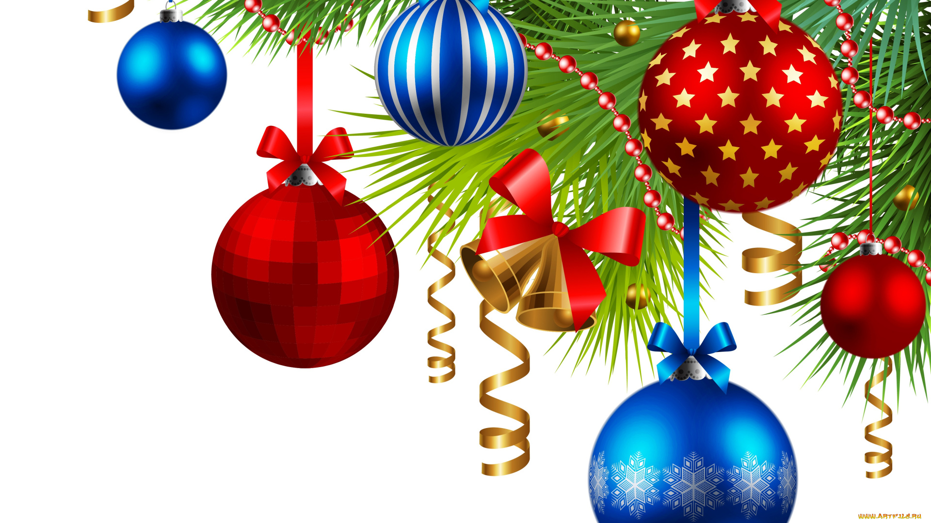 праздничные, векторная, графика, , новый, год, синие, красные, серпантин, праздник, вектор, ёлка, рождество, игрушки, украшения, белый, фон, новый, год, ветки, шары