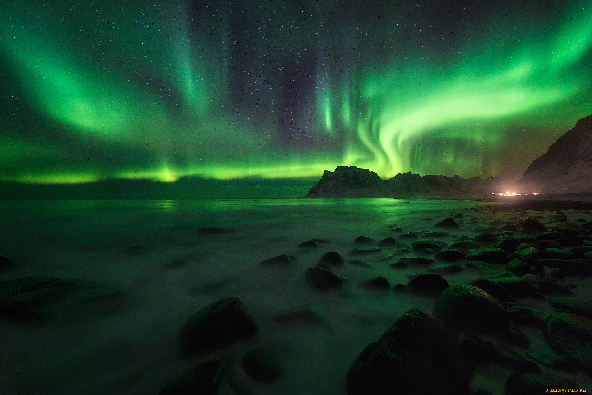 природа, северное, сияние, простор