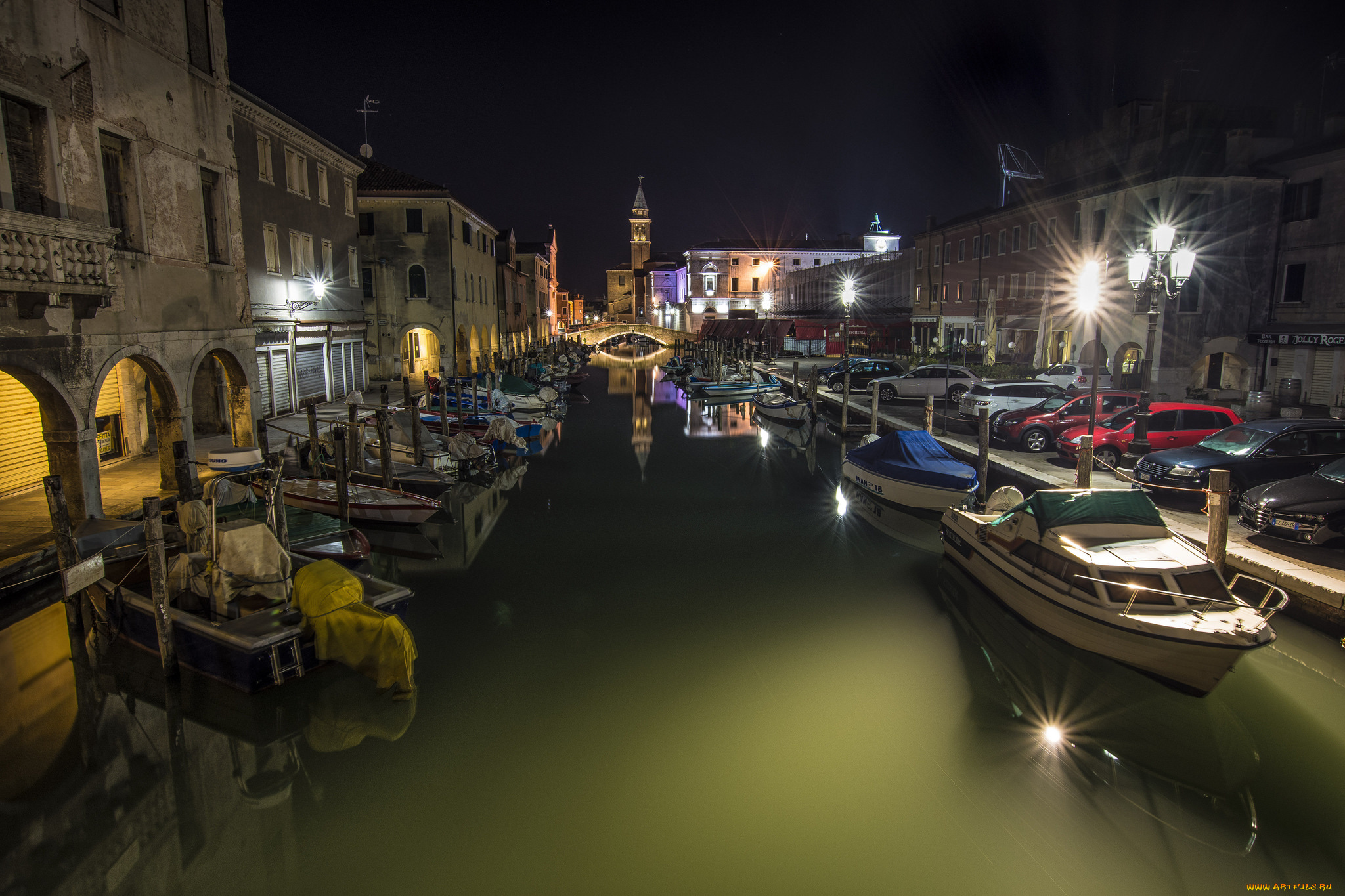 chioggia, venezia, корабли, порты, , , причалы, ночь, огни
