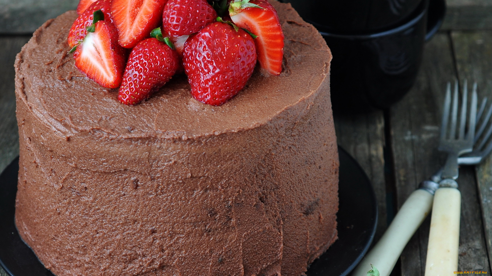 еда, торты, шоколадный, торт, клубника