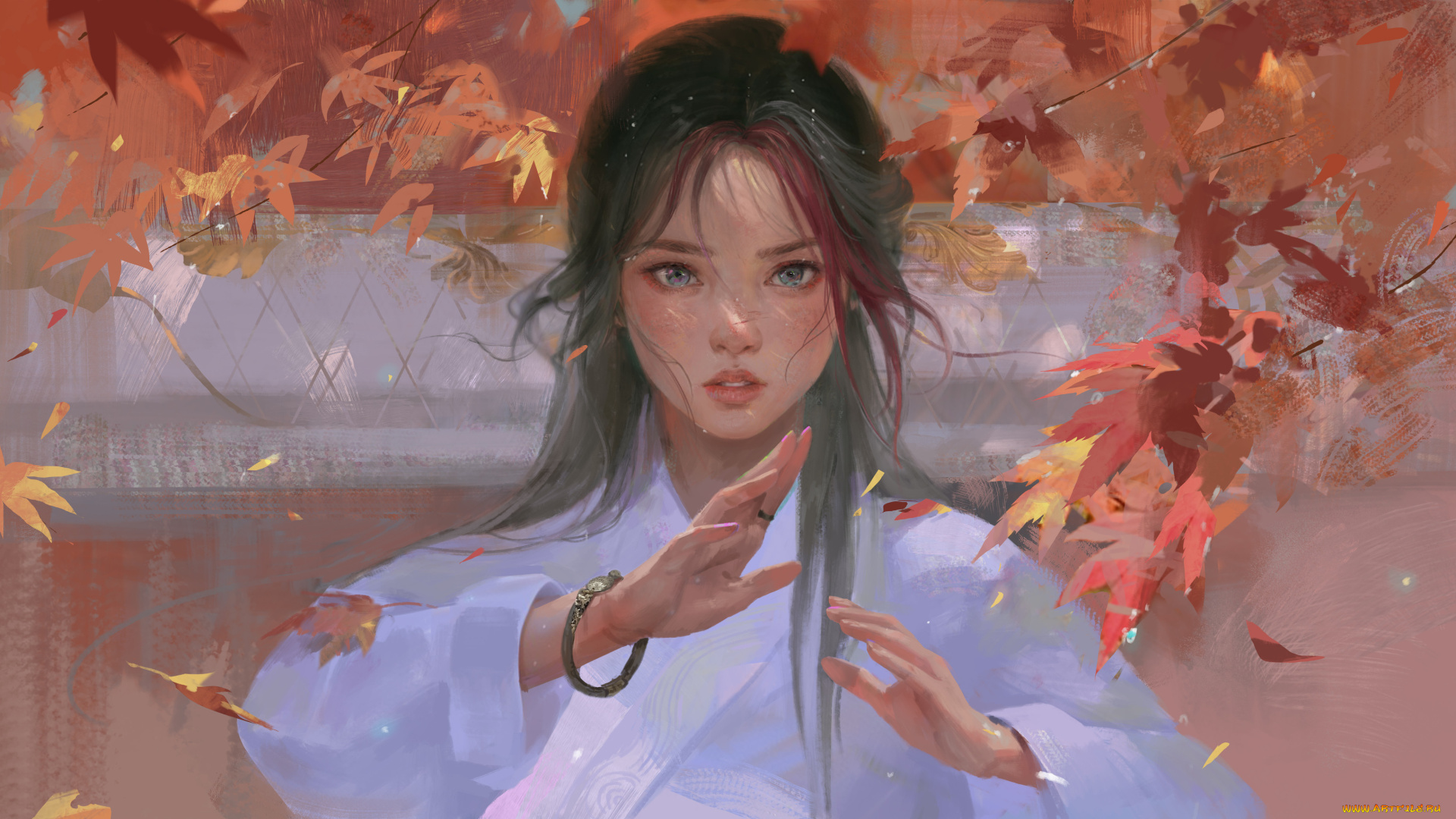 рисованное, люди, девушка, в, боевой, стойке, с, браслетом