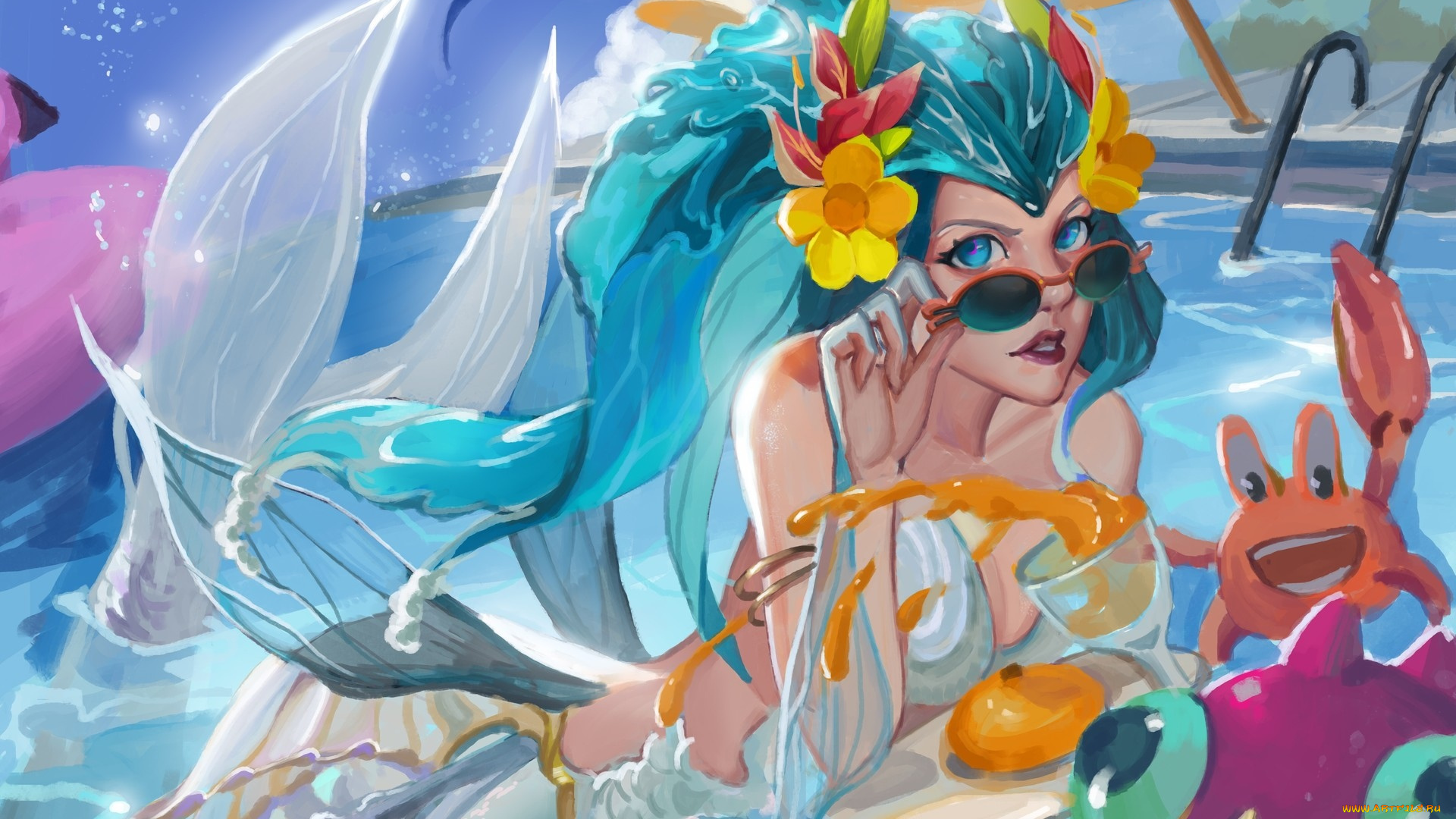 видео, игры, league, of, legends, русалка, краб, бассейн, nami