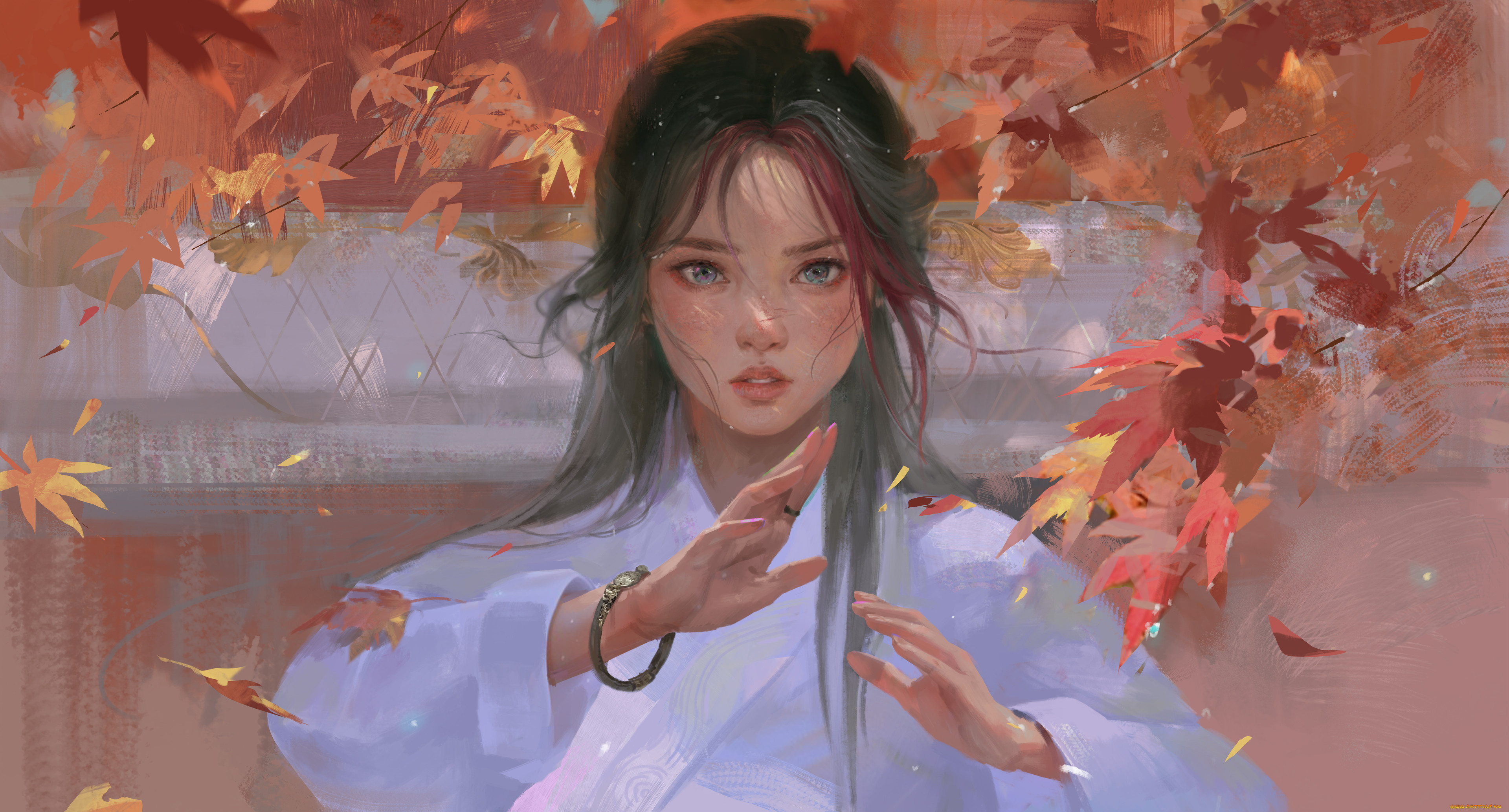 рисованное, люди, девушка, в, боевой, стойке, с, браслетом