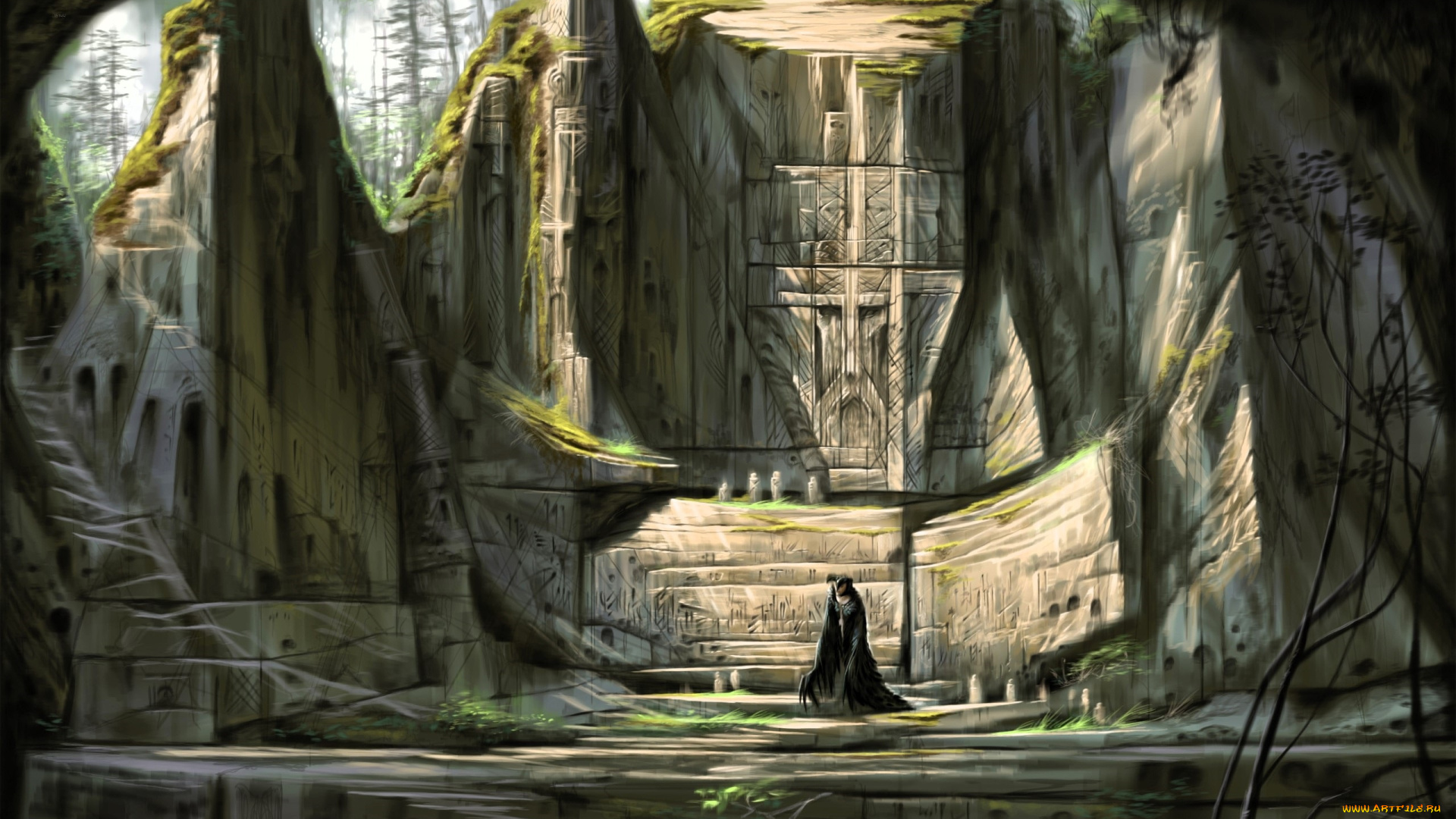 видео, игры, the, elder, scrolls, v, , skyrim, развалины, знаки, храм, фигура