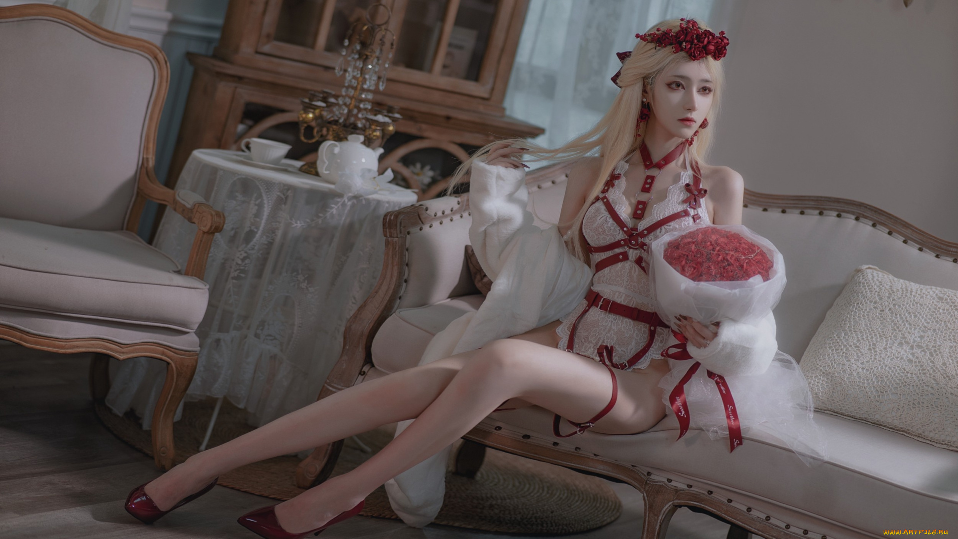 nantao, momoko, девушки, -, креатив, , косплей, девушка, женщина, блондинка, светловолосая, сексуальная, модель, звезда, позирует, разная, обувь, верхняя, стильная, одежда, нижнее, эротическое, бельё, трусы, лифчик, колготки, чулки, аксессуары, макияж, и, множество, элементов, на, фотографии