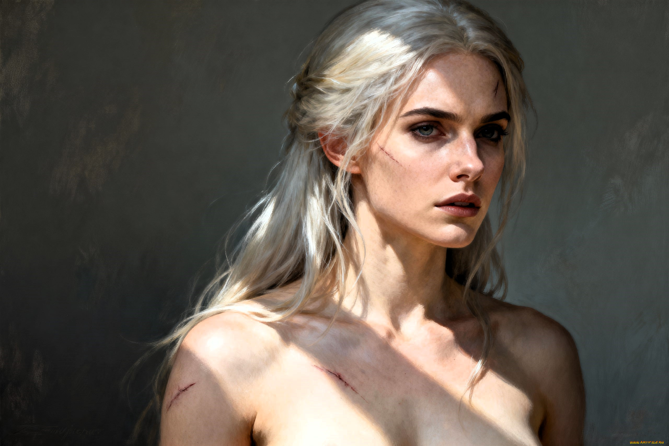 рисованное, люди, девушка, блондинка, лицо, плечи, раны