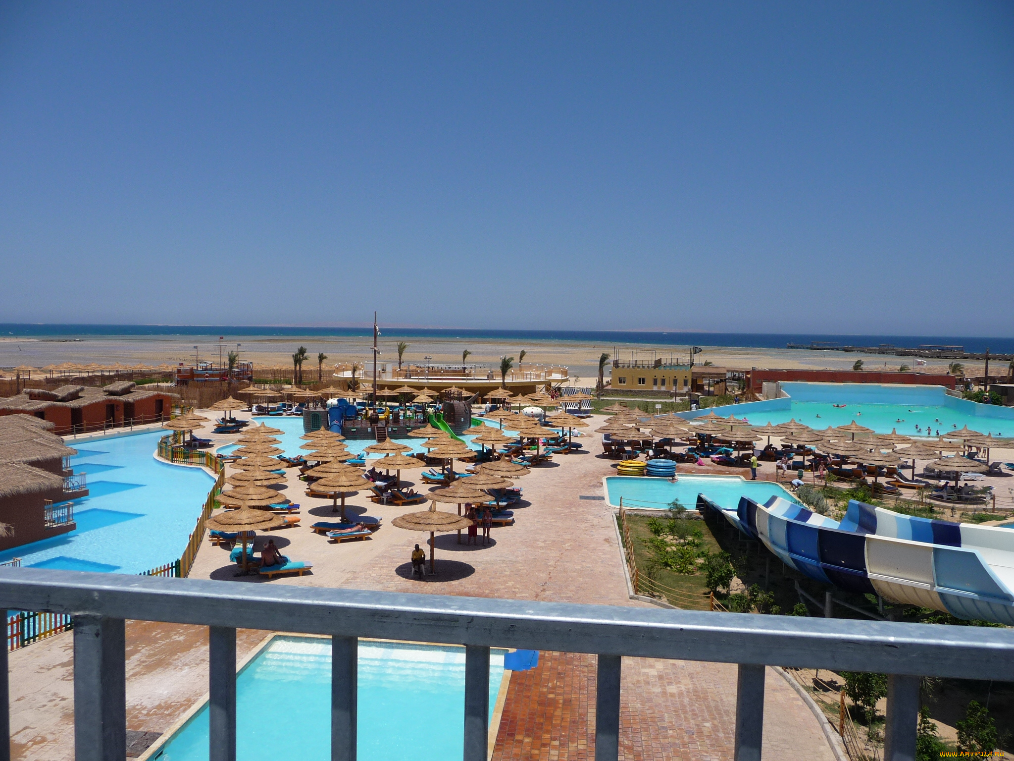 интерьер, бассейны, открытые, площадки, море, зонтики