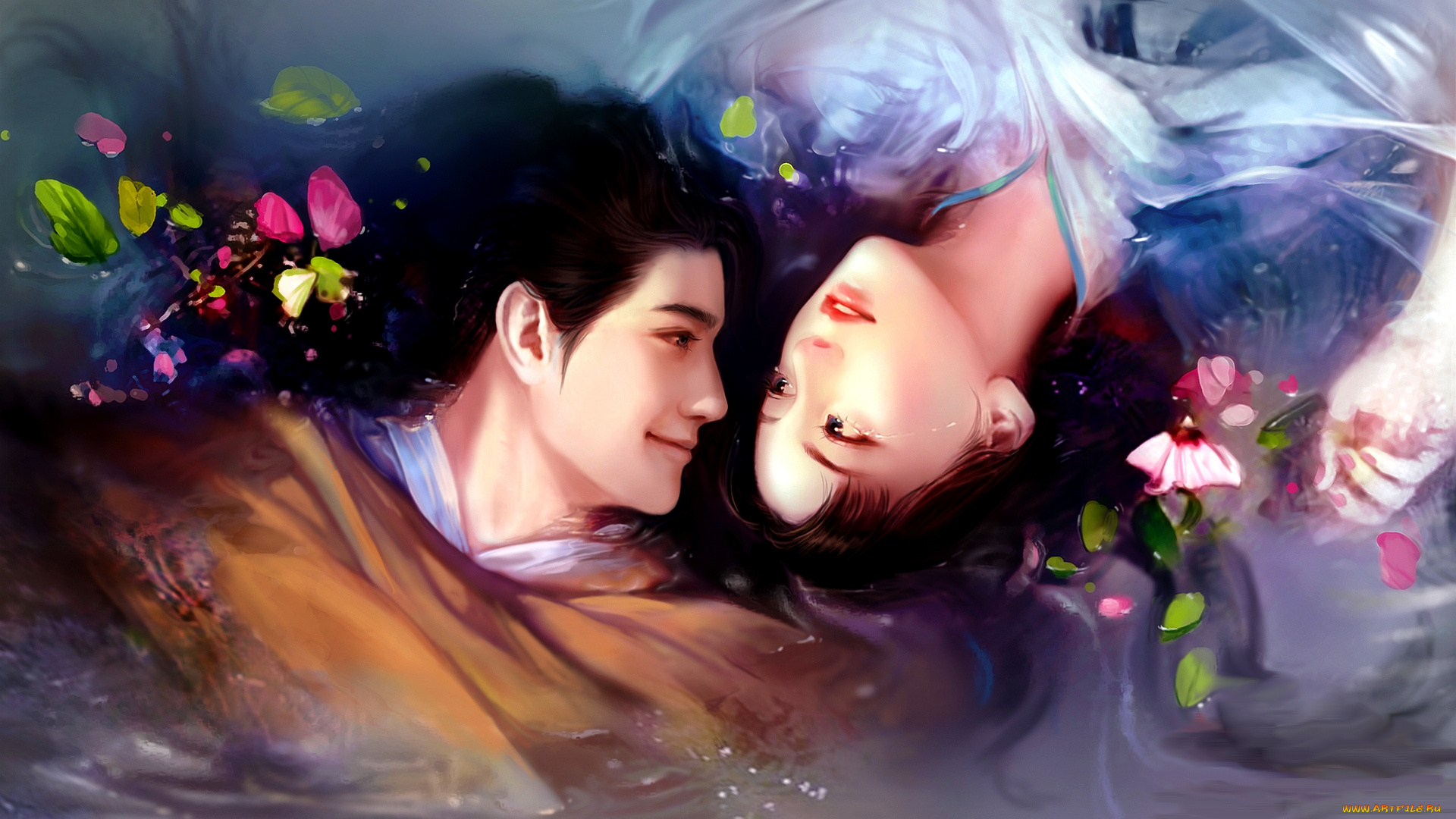 рисованные, люди, мальчик, девушка, азиатки