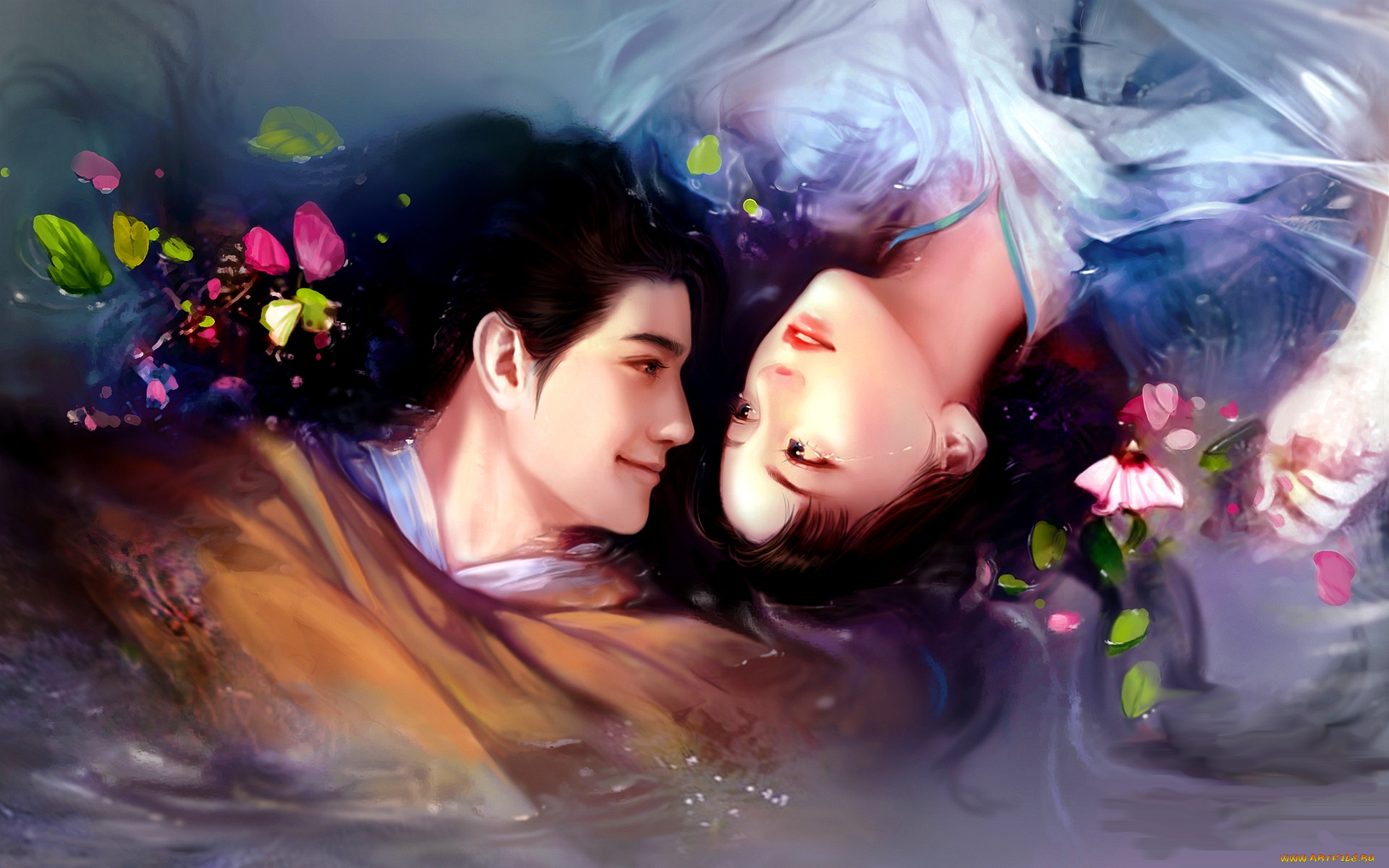 рисованные, люди, мальчик, девушка, азиатки